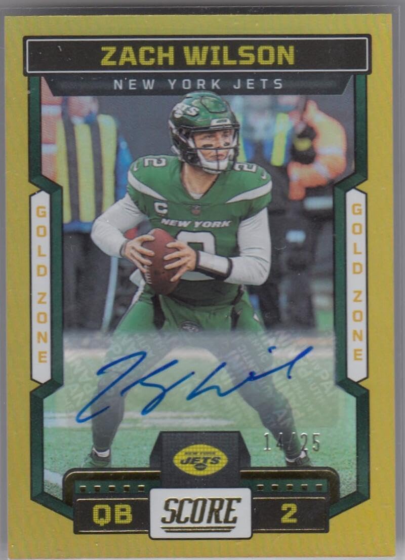Football Trading Card NFL 2023 Score Signatures Gold Zone #288 Zach Wilson NM Near Mint Auto 14/25 NY Jets
