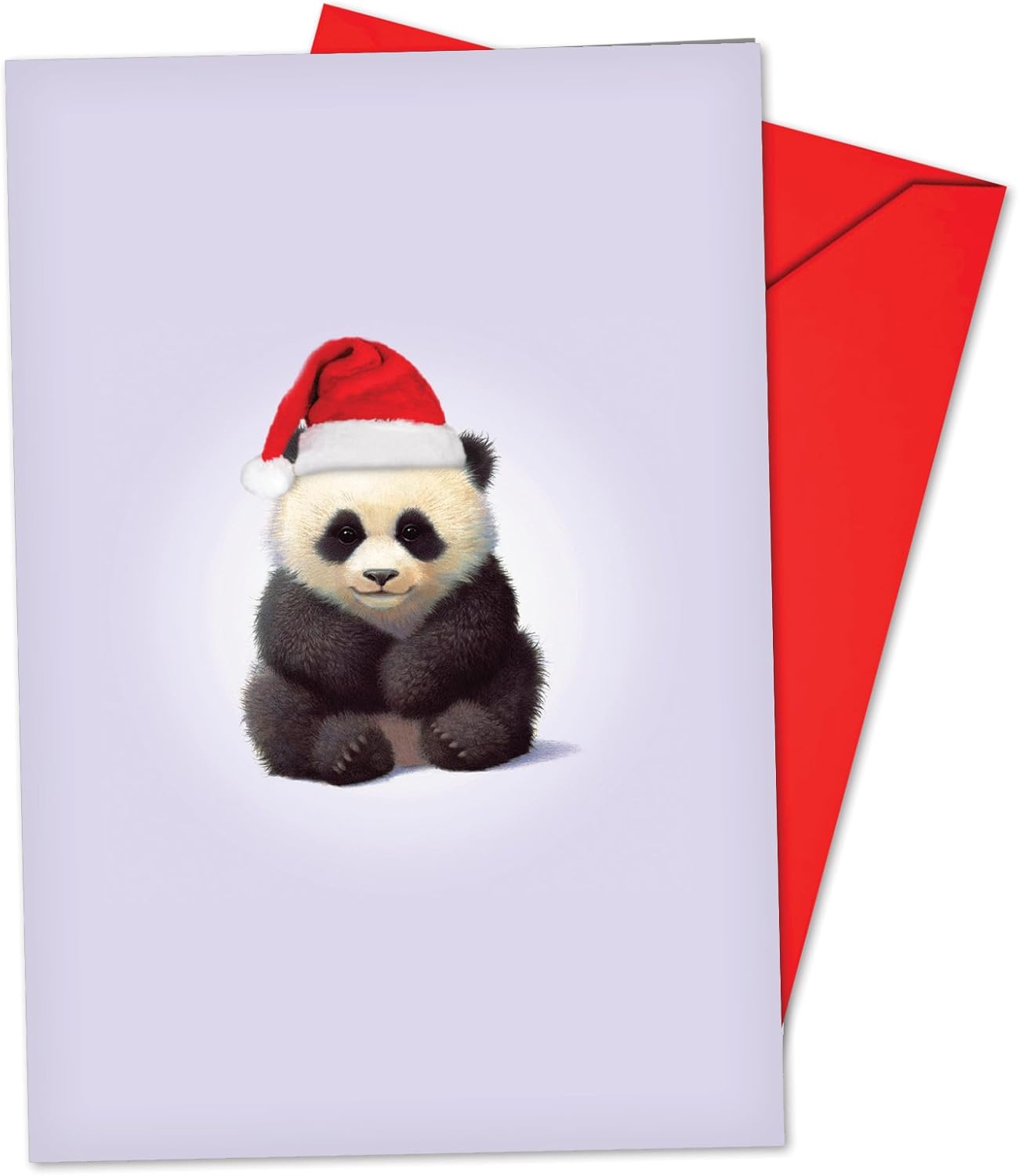 B6726GXSG Box Set of 12 Christmas Zoo Babies Christmas Note Card Featuring Sweet and Adorable Baby Panda Wearing a Christmas Hat; with Envelopes