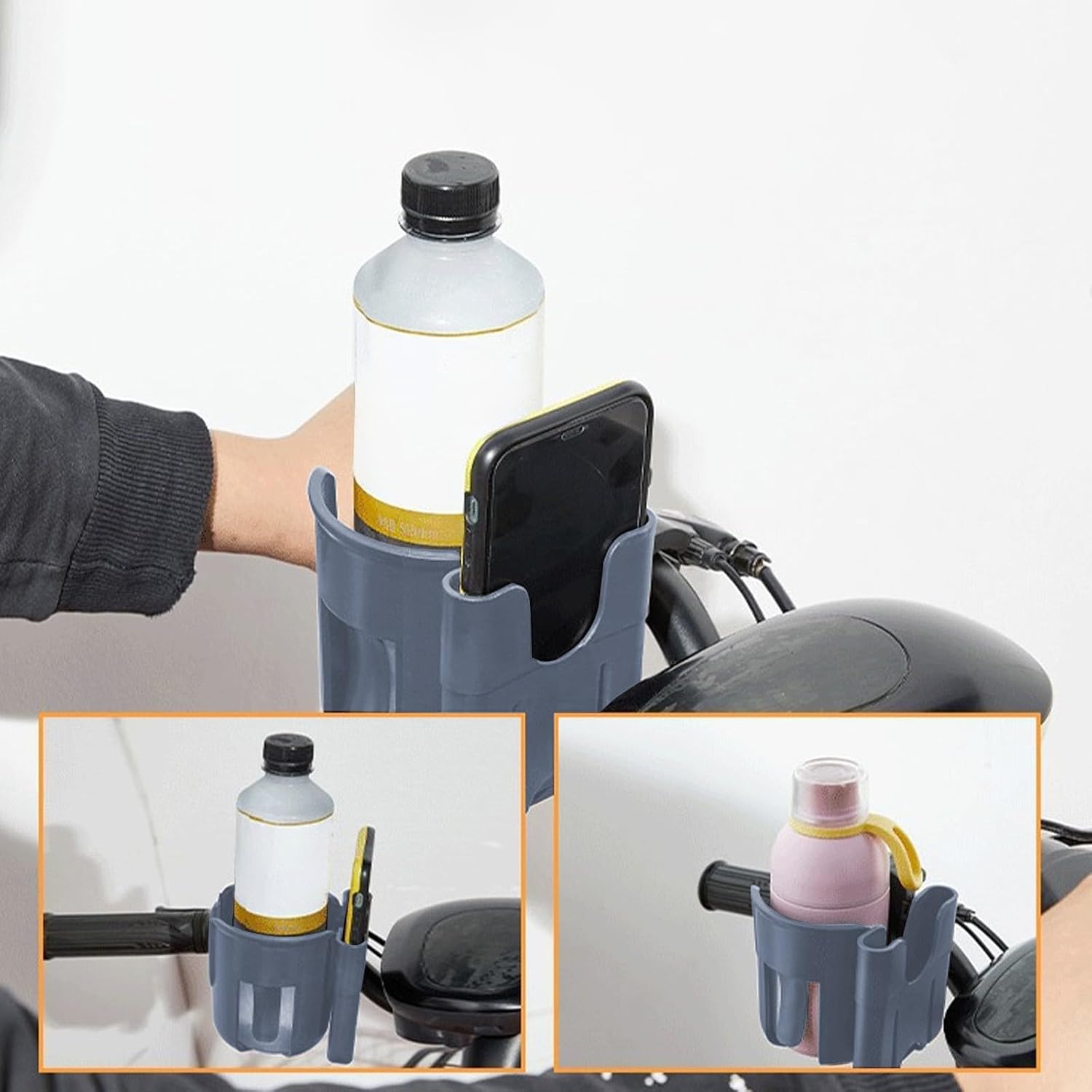 Bike Cup Holder for Walker, Stroller Cup Holder Attachment with Phone Holder, Wheelchair/Stroller Accessories for Rollator, Bike, Scooter, Travel Essential