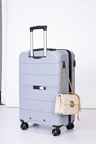 Vista 6 de Juego de maletas duraderas de viaje con ruedas giratorias TSA, equipaje de mano, juego de 3 piezas (20 pulgadas24 pulgadas28 pulgadas), plateado