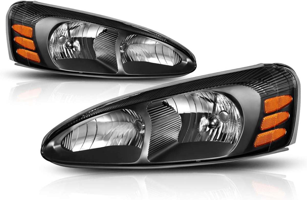 PM PERFORMOTOR Pair of Factory Style Headlights Assembly Compatible with 04-08 Pontiac Grand Prix,Black Housing Amber Corner