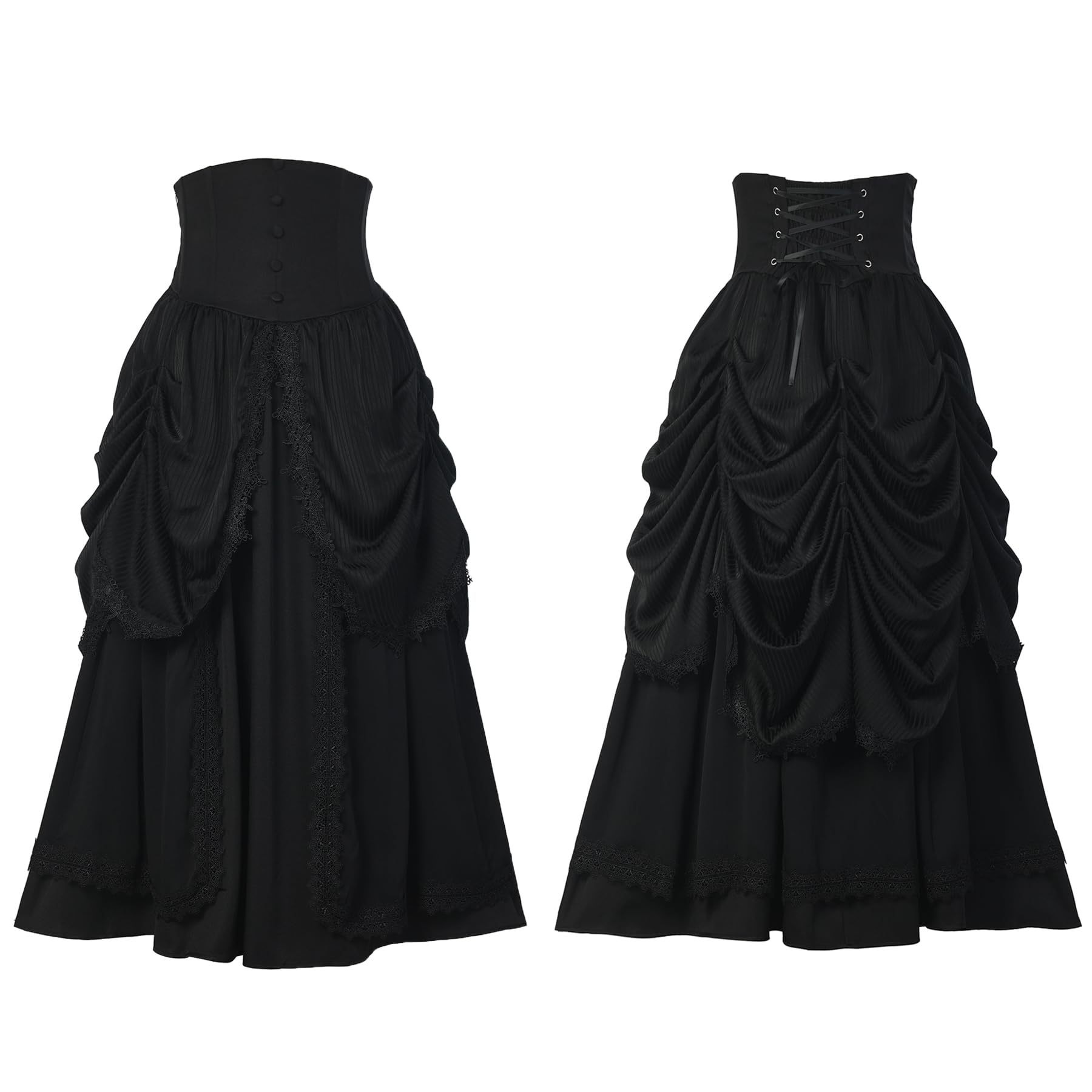 BPURB Falda gótica de Lolita para Mujer, Estilo Victoriano, Steampunk, Cintura Alta, Volantes, Faldas largas, Disfraz Medieval renacentista