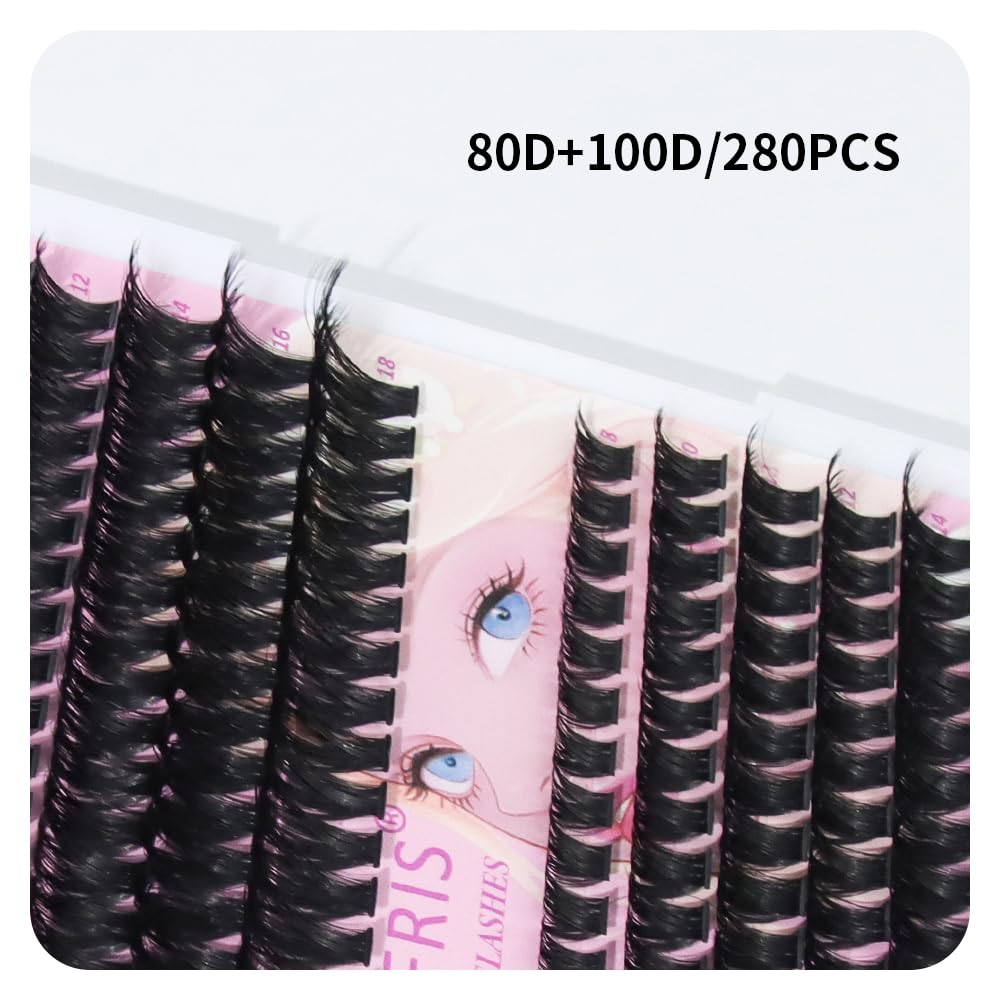 ANNAFRIS Ciglia Finte Ciuffetti Kit 80D+100D Ciglia Finte Naturali D Curl 8-18mm DIY Extension Ciglia Fai da te Cluster Lashes(80D+100D)