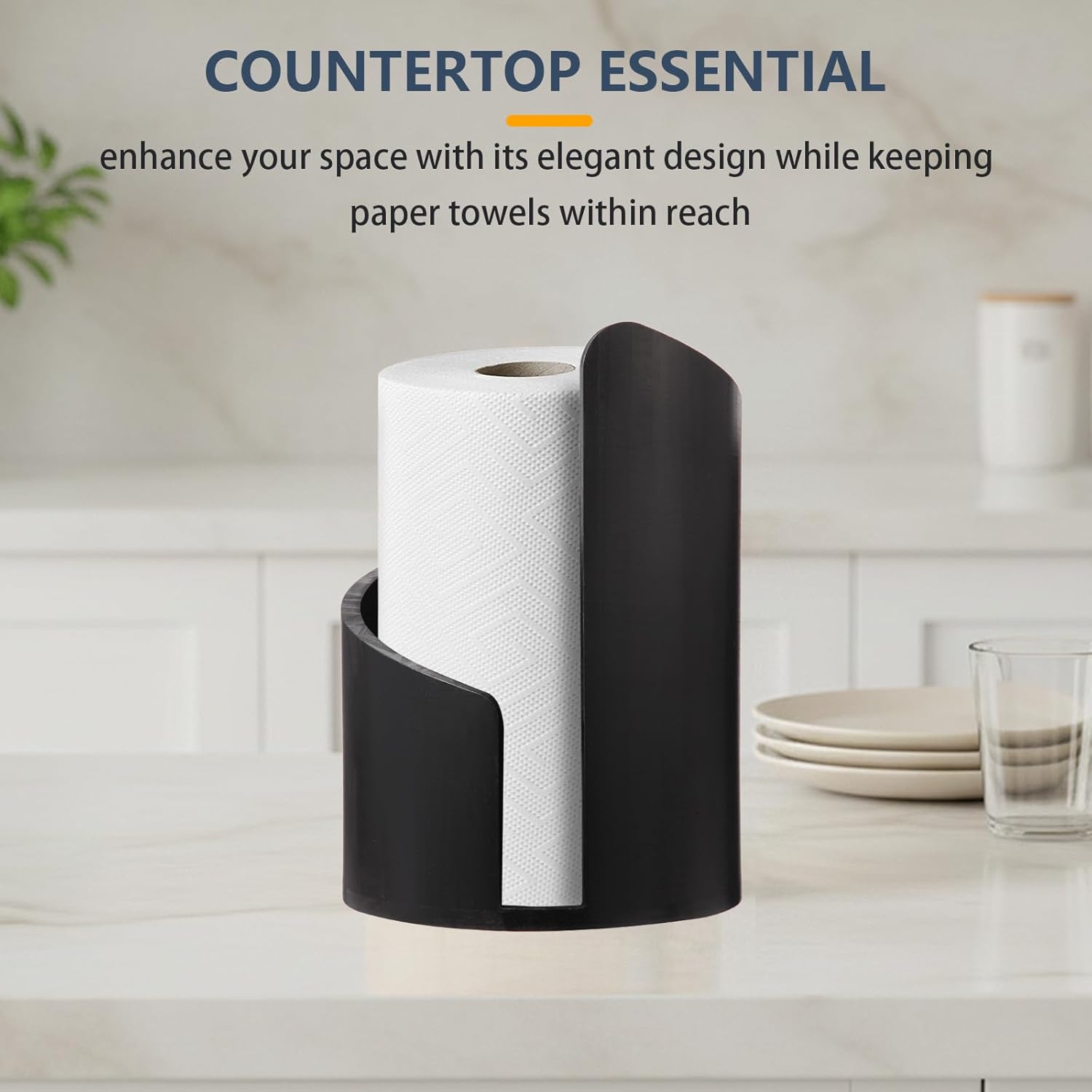 Paper Towel Holder Countertop with Wood Round Base and Iron Holder,Holds Mega Roll,Holder Stand for Kitchen Roll Organize,Wooden Paper Towel Holder for Kitchen Dining Table Home Decor