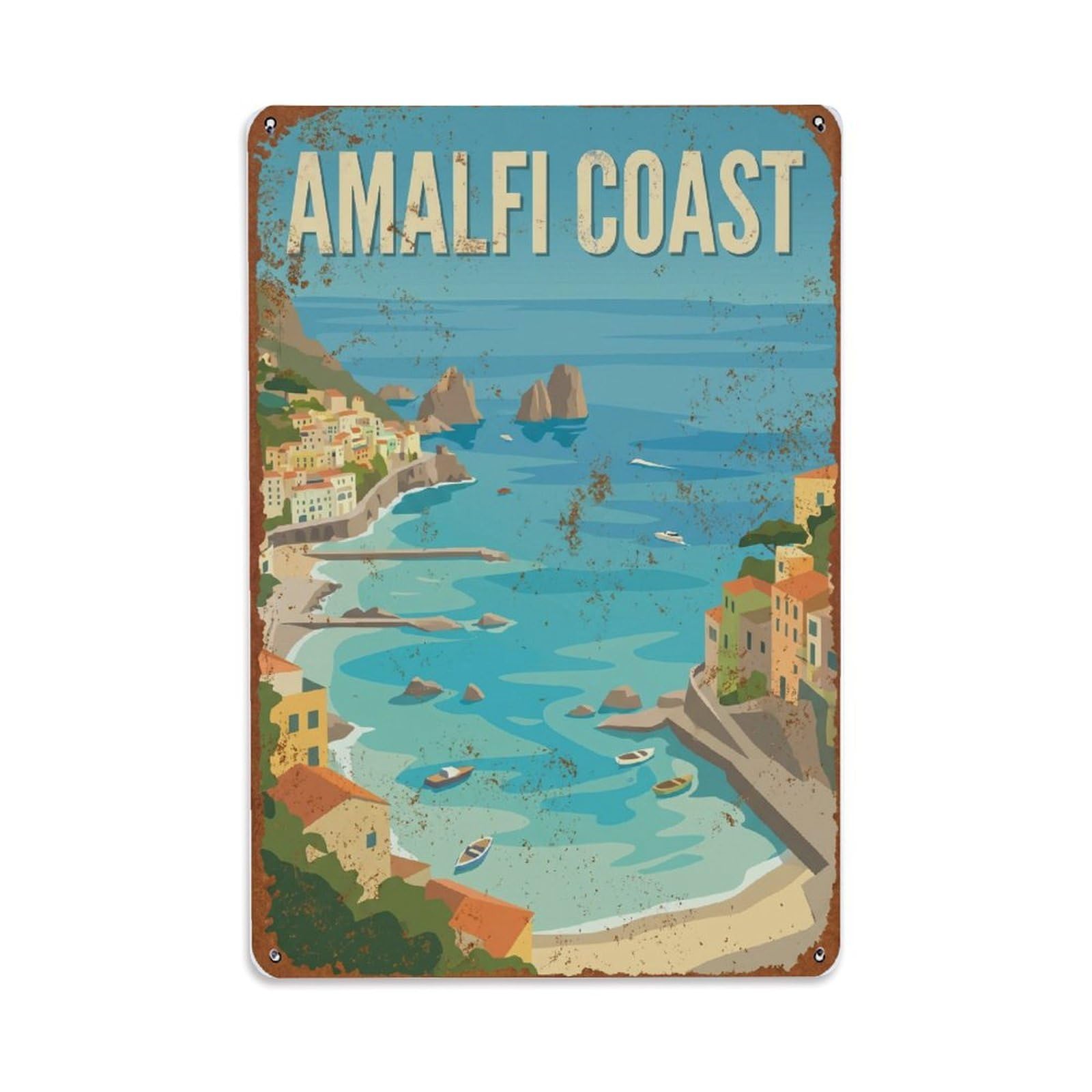 Vintage Travel Shoal Italy Coastal Metal Tin Sign Plaque Wall Decor for Cafe, Club Bar, Office, Home Garden Metal Poster 8x12Inch
