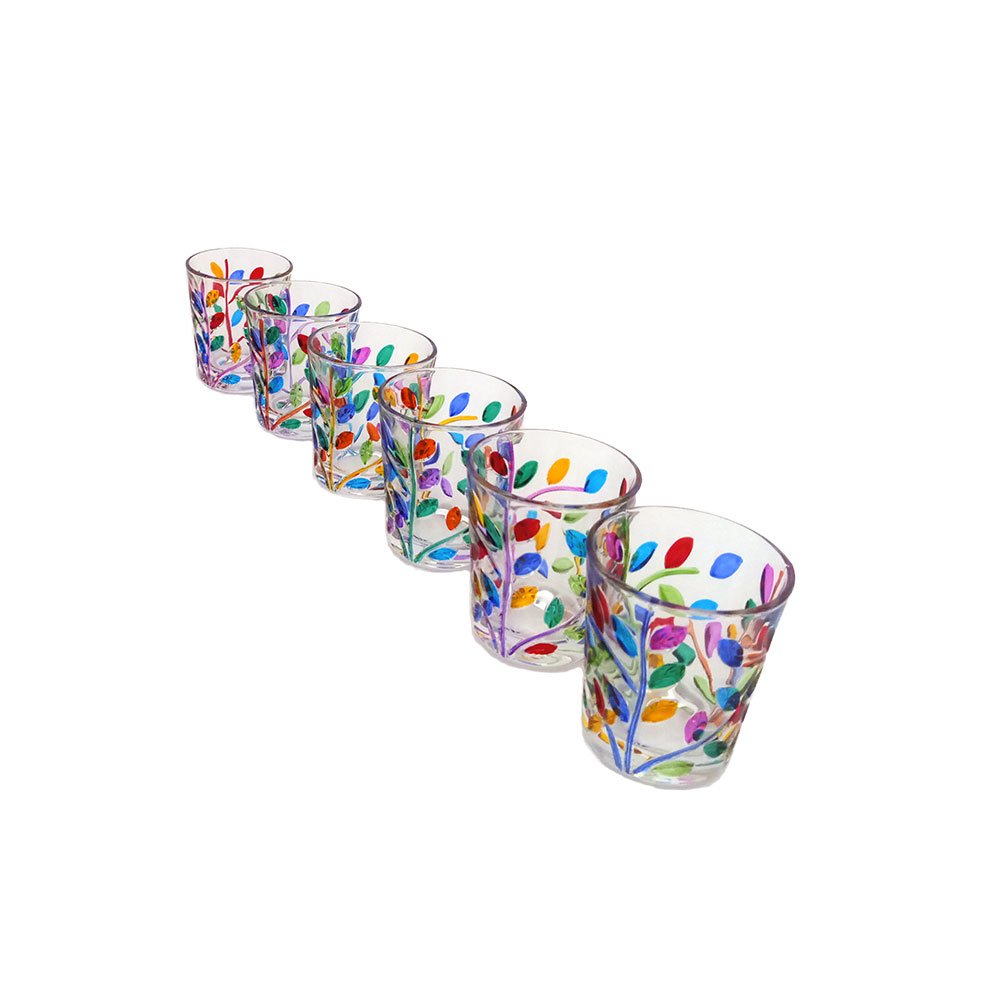 Perle d'Arte – Set de 6 Verres à Liqueur Laurus Multicolores en Cristal Peint à la Main, Style Murano, Venise, 6 cl
