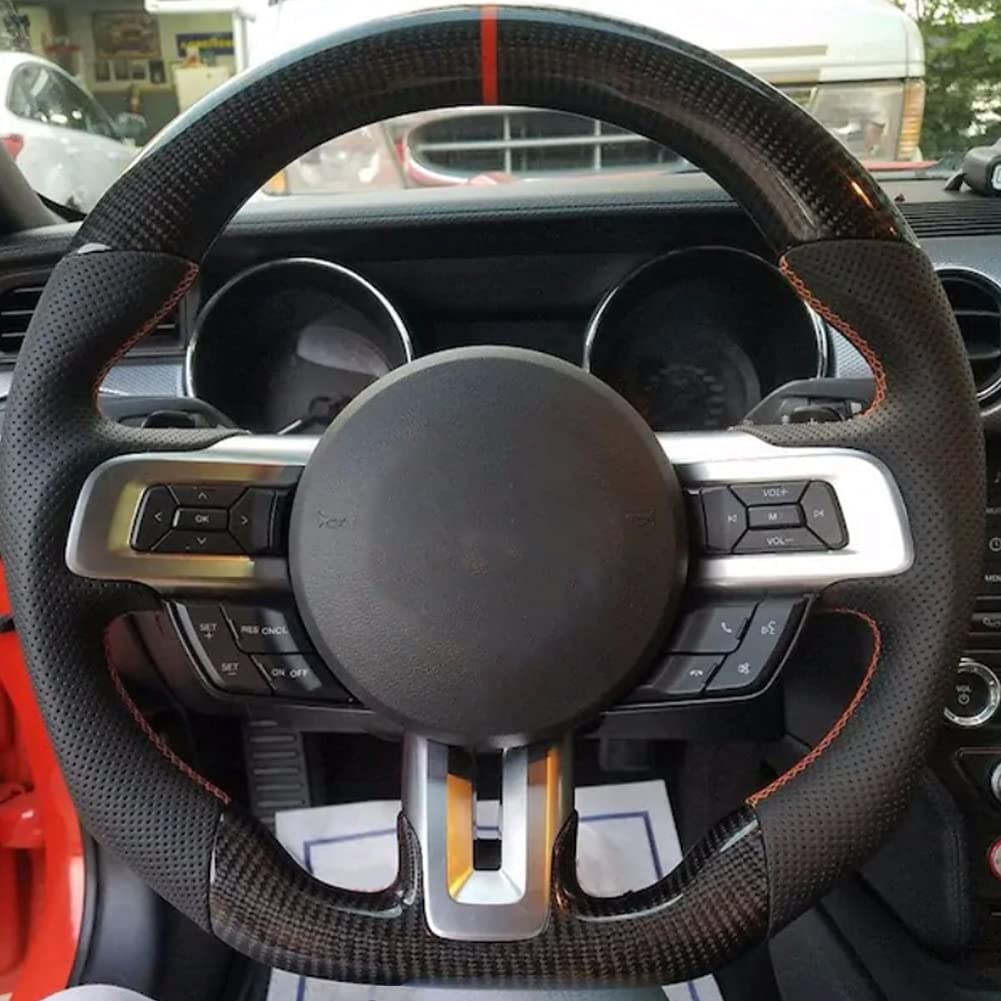 Luksusowa Aktualizacja Kierownicy Wyścigowej z Włókna Węglowego dla Forda Mustanga GT GT350R 2018-2020 Pasuje do Zmodyfikowanych Akcesoriów Samochodowych (Czerwony znak wyrównania)