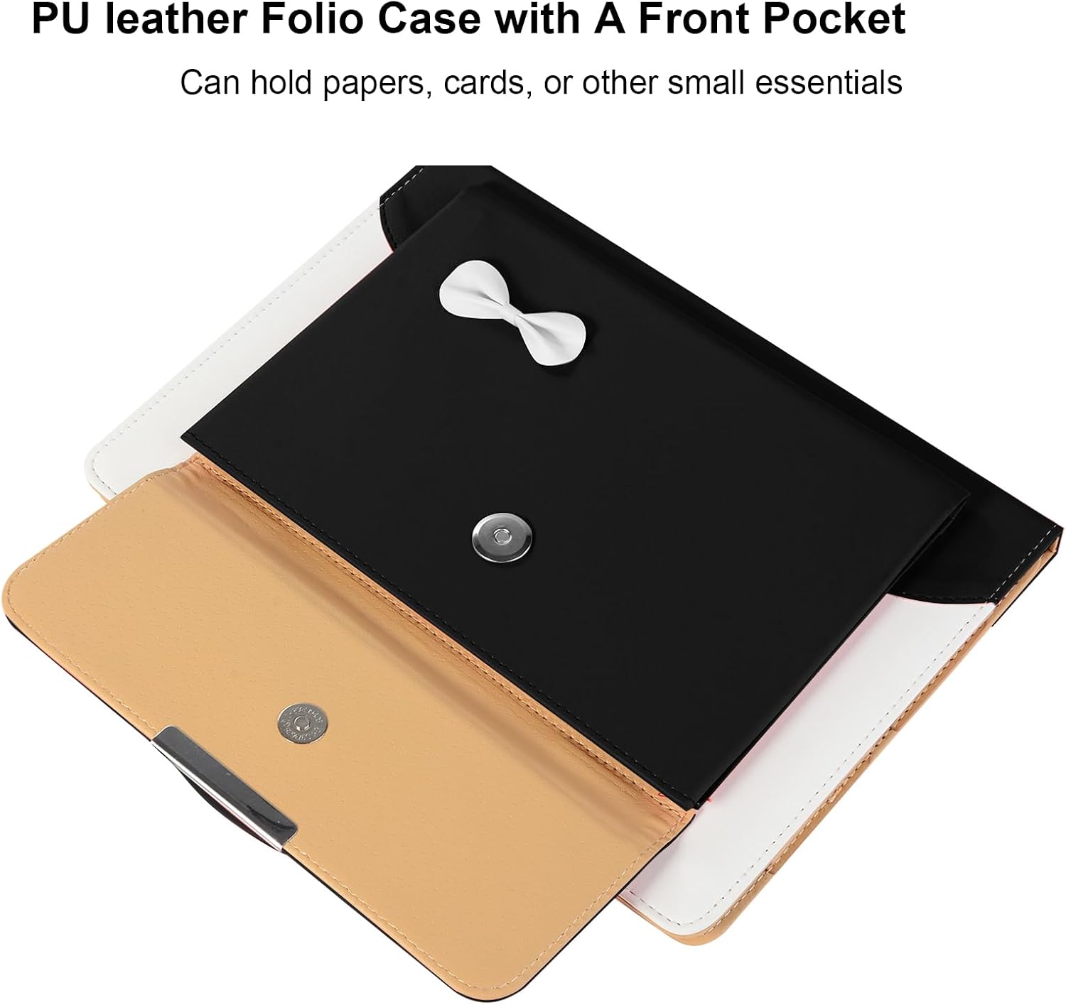 Dteck for iPad mini 5th Gen/4/3/2/1 Handbag-Style Smart Folio Case 7.9" with Handle/Pocket, Auto Sleep Wake/Stand, Adjustable Viewing Angles, PU Leather Lightweight Protective Cute Bow Cover, Black image 4