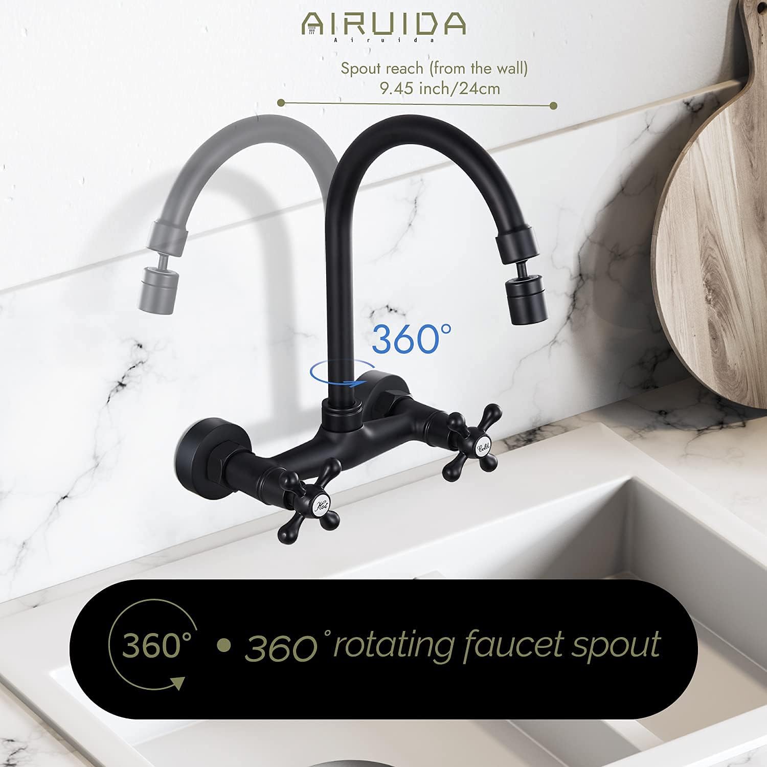 Airuida Oil Rubbed Bronze Wall Mount Bathtub Faucet with Handheld Shower Wall Mount Kitchen Faucet Matte Black 8 Inch Center Wall Mount
