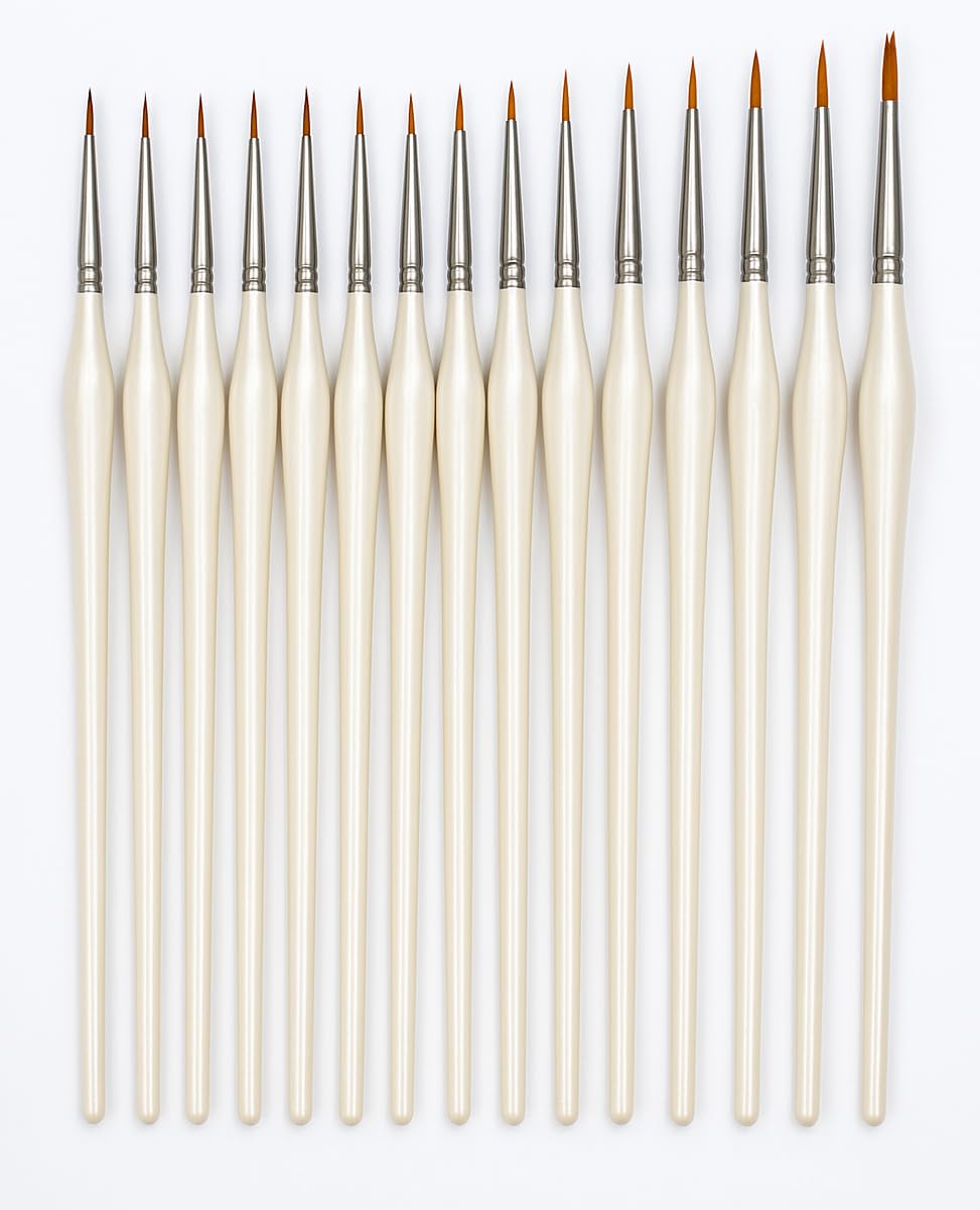 Quickdraw Beige, Silver (Set Of 15) Extra Fine Detail Taklon Miniature Modelling Paint Brush Set