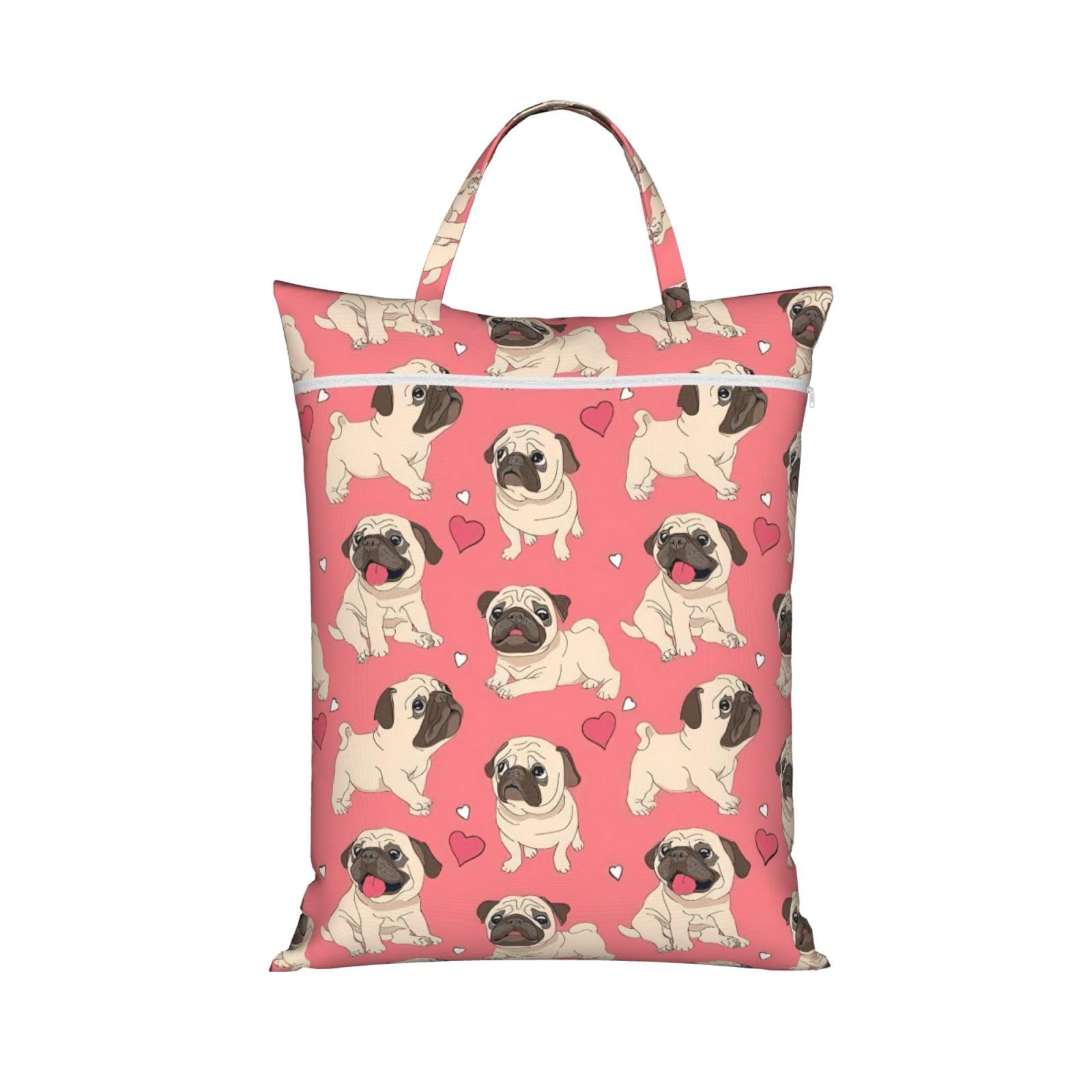 Pphgut 1 Pc Funny Cartoon Pug Puppy Dog Print Travel Laundry Bag Portable Dirt Clothes Bags Daily Hiking Camping Vacation