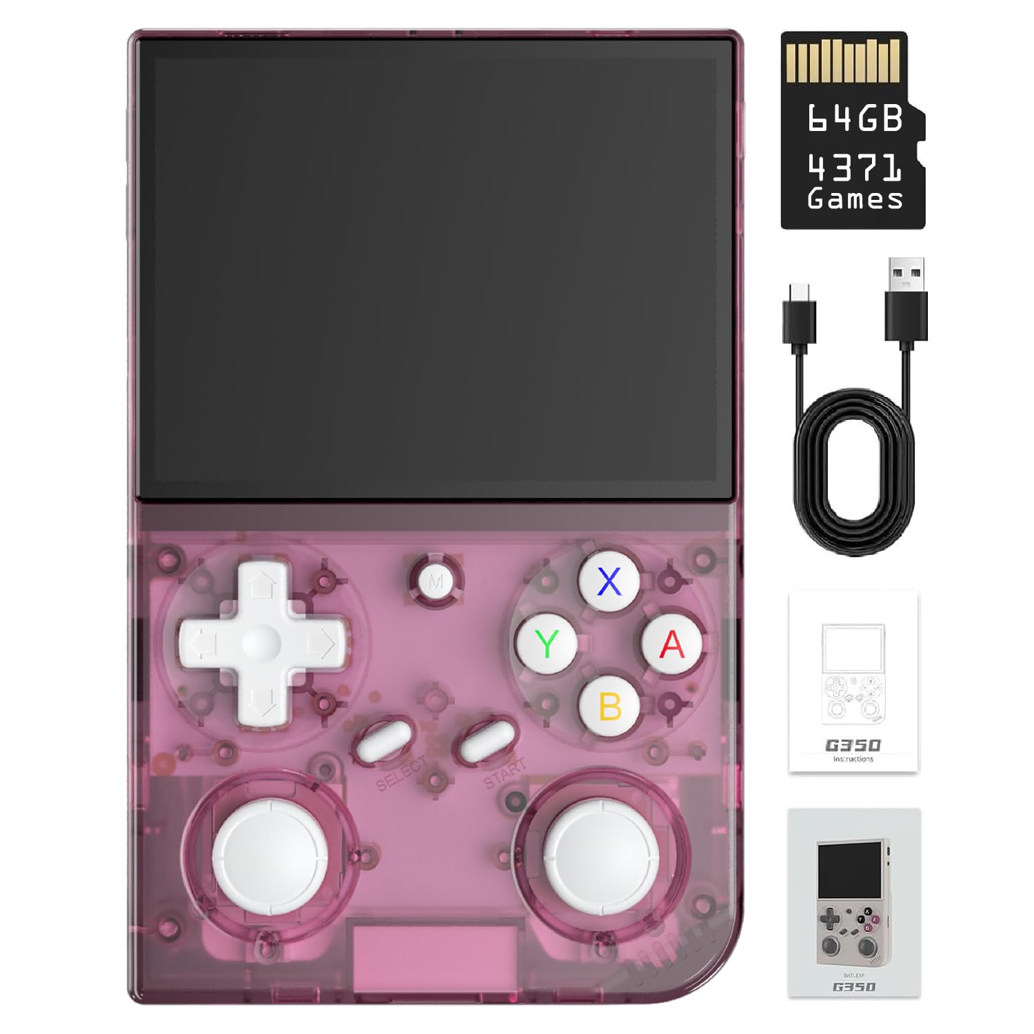 G350 Retro Handheld Game Console , Preload 4371 Games 3.5 Inch IPS Screen 3200 mAh Battery Linux System Portable Video Games Console Support