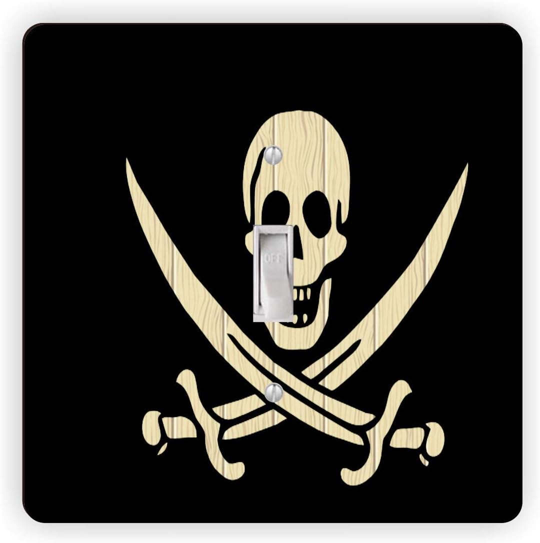Pirate Skull on Black Wood Skull and Crossbones -Light Switch Plate Cover - Double GFI Double Rocker - Two Gang Switch Plate Cover Switch Plate Cover