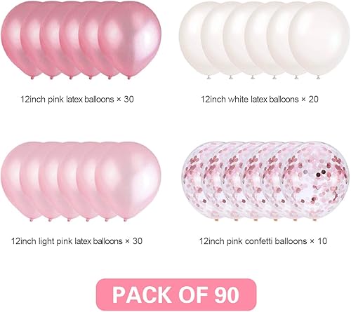 Miniatura 2 de Globos de color rosa y blanco, globos de confeti rosa, globos blancos, 90 globos de látex para fiesta de despedida de soltera, boda, baby shower,