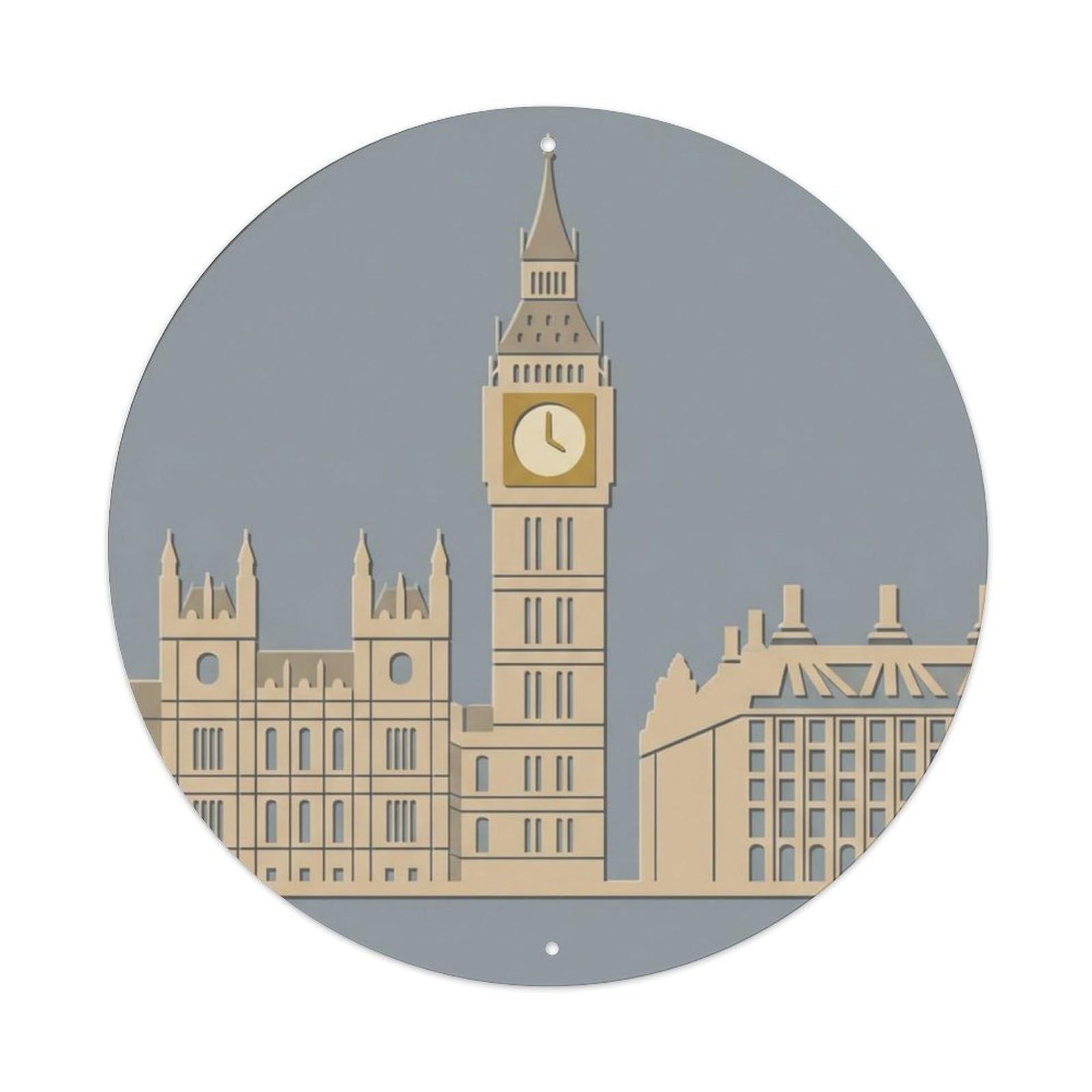 BigBen Historic Clocktower Travel Metal Tin Sign Plaque Wall Decor for Cafe, Club Bar, Office, Home Garden Round Metal Poster 8x8Inch