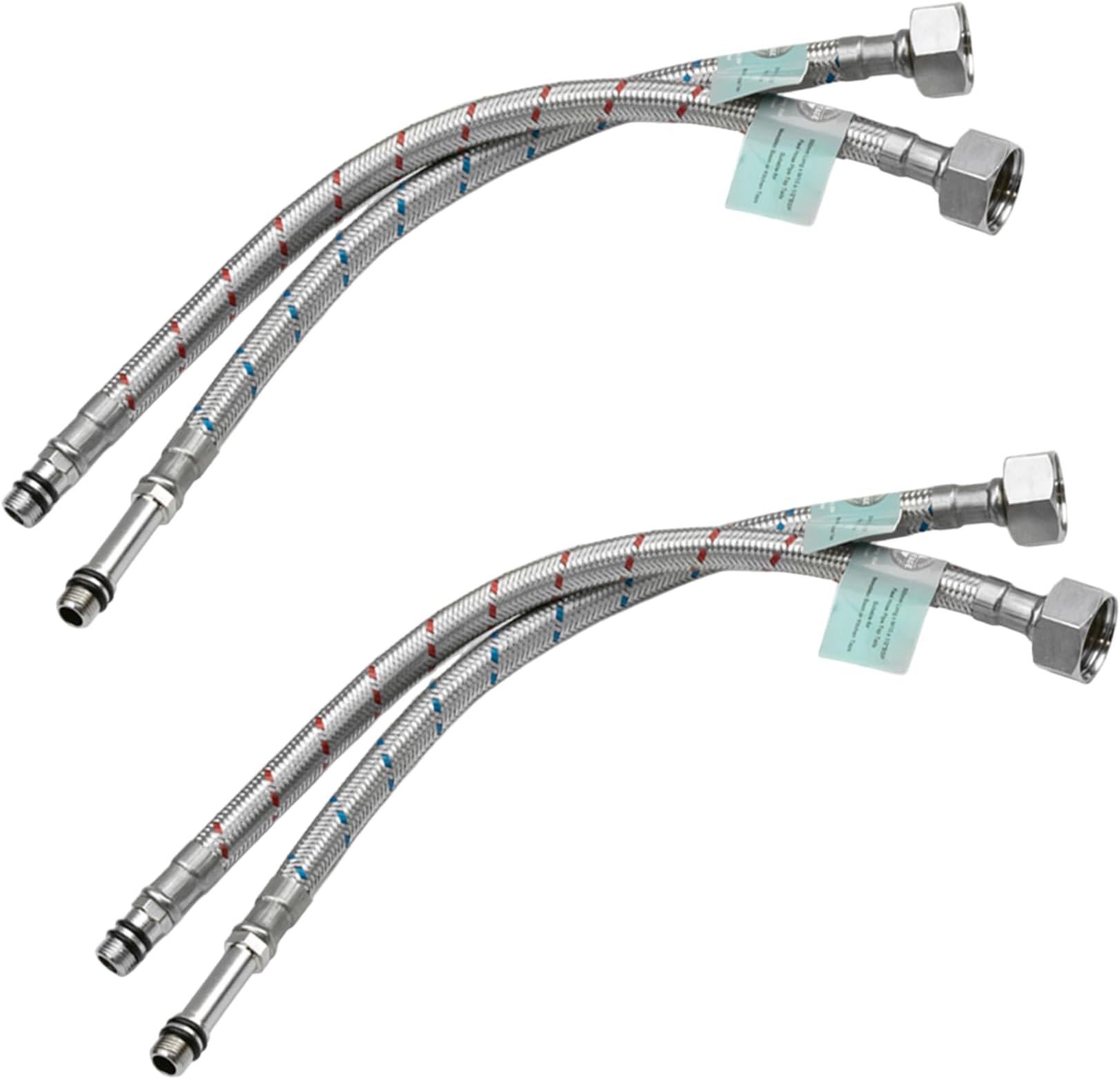 4 (2 Pairs) x M10 x 1/2 BSP (300mm) Flexible Tap Connectors | Kitchen Sink/Bathroom Basin Monobloc Mixer Flexi Pipes Tails (Short Male End)