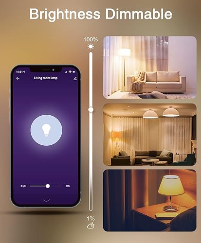 Miniatura 4 de GHome Smart Bombillas LED E26 A19 para el hogar inteligente funciona con Alexa y Google Home 2700 K blanco cálido 800 LM 8W regulable control remoto