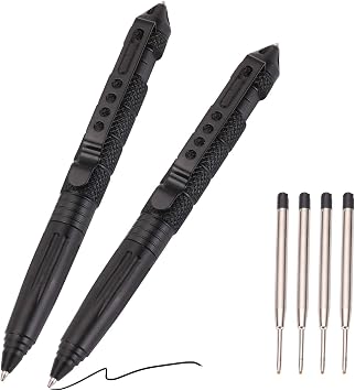 2 Pack Military Tactical Pen Set with 6 Black Ballpoint Refills for Writing