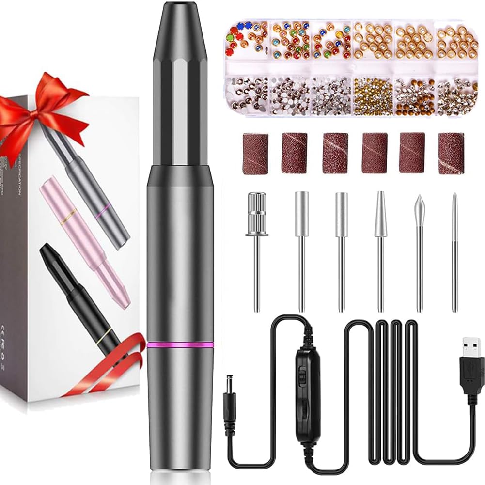 Electric Nail Files, Professional Electric Nails Drill Kit for Acrylic Nails Gel Nails, Portable Adjustable Speed Manicure Pedicure Polishing Shape Machine, Best Gifts for Women Girls (Grey)