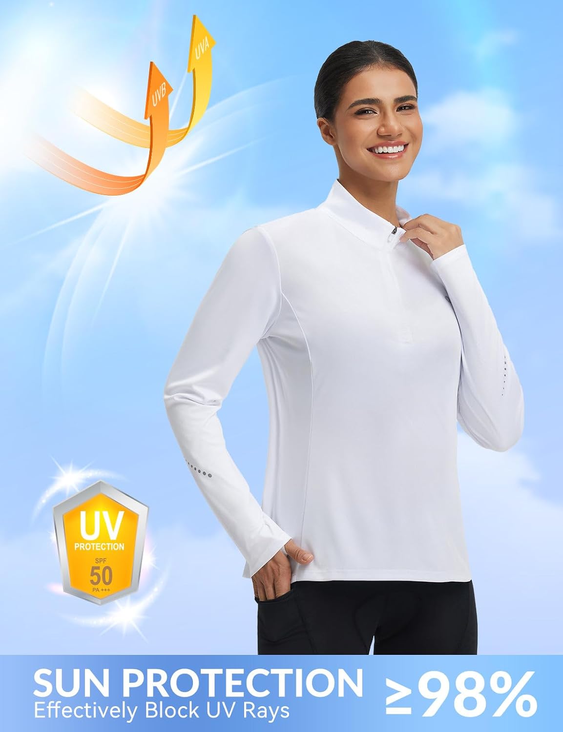 baleaf Women's Quarter Zip Workout Shirts Long Sleeve Sun Protection Athletic Quick Dry UPF 50+ Running Tops Pockets Cycling - Image 4