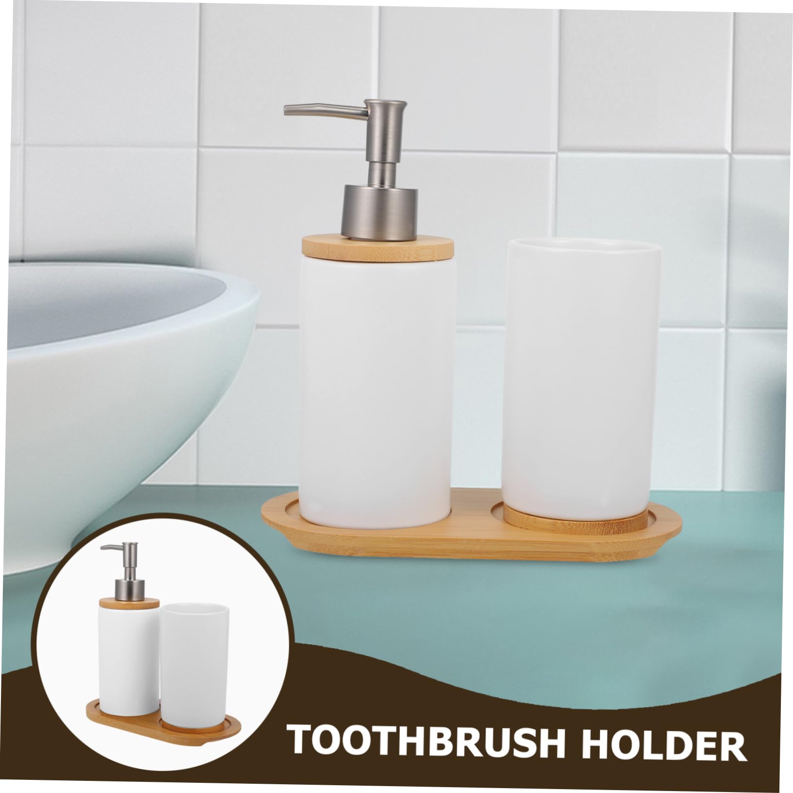 Set de Vaso para Cepillo de Dientes de Baño Cerámica Blanco 1 Juego | Dispensador de Loción, Soporte para Cepillo, Estilo Simple y Clásico, para Lavabo y Encimera