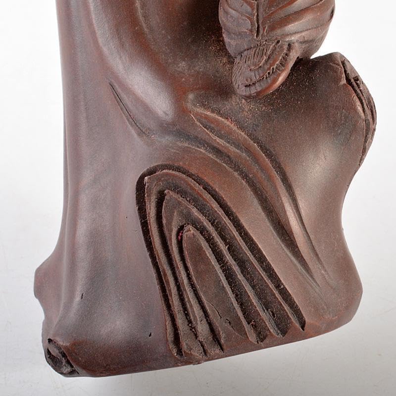 中国 紫砂 朱泥 梅に鳥彫 花瓶 在銘 V 5770｜花立・華