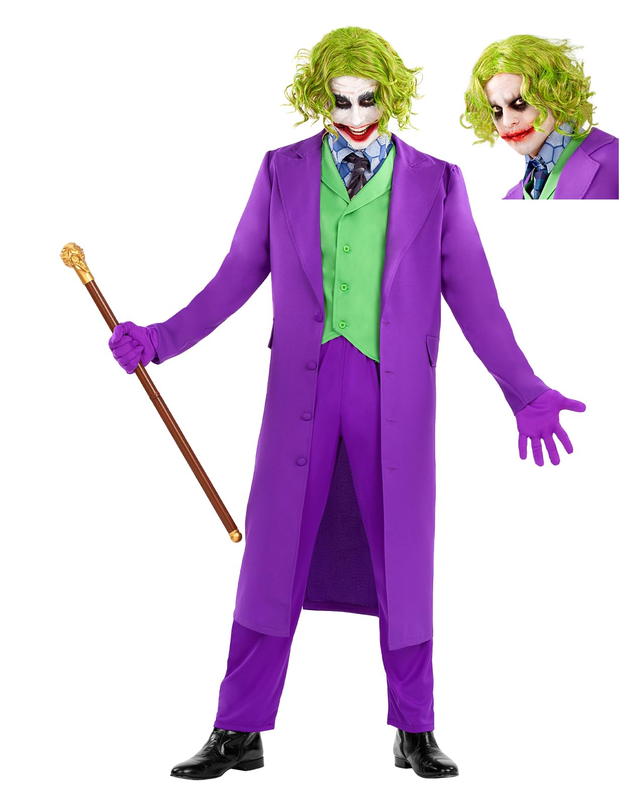 Funidelia Official Joker Dark Knight Costume for Men with wig, Joker Suit for Adult, Halloween and Carnival Costumes - Size XL
