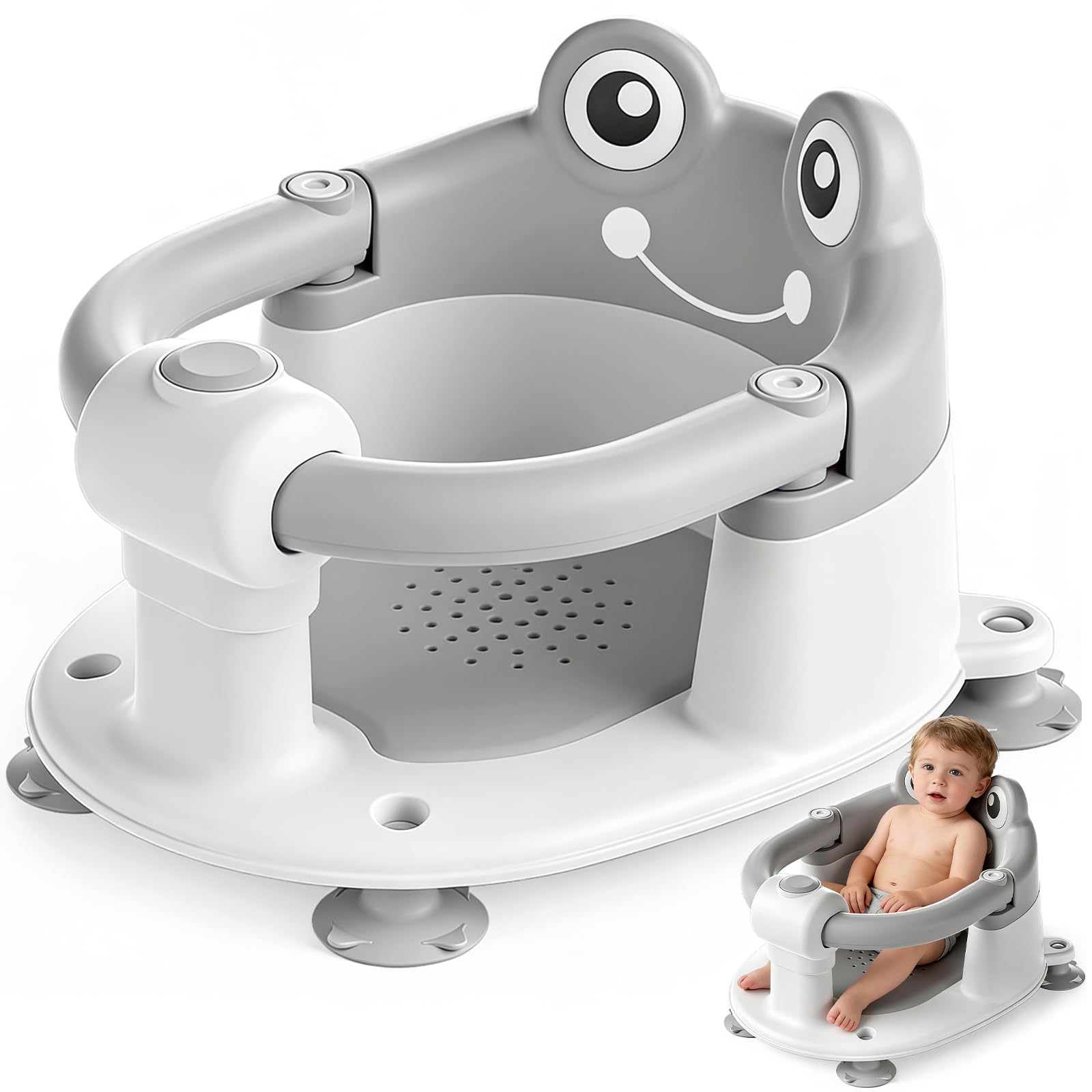 Bambino Seggiolino da Bagno,Seggiolino Doccia Bimbo,Seggiolino Vasca da Bagno Bambino,Seggiolino da Bagno con 4 Ventose,per Bambini a Partire da 6 Mesi per Doccia o Vasca da Bagno - Grigio