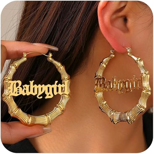 2 aretes de aro de bambú dorados para mujer, estilo de los años 80 y 90, aros de puerta de estilo de los años 80, tamaños pequeños a grandes, forma