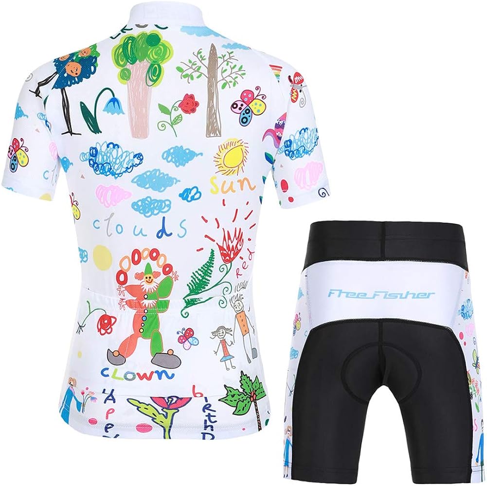 FREE FISHER Cycling Jersey Kids,Short Sleeve Cartoon Road Mountain Bike Jersey Set/Top/Short for Girls Boys Breathable : Clothing, Shoes & Jewelry
