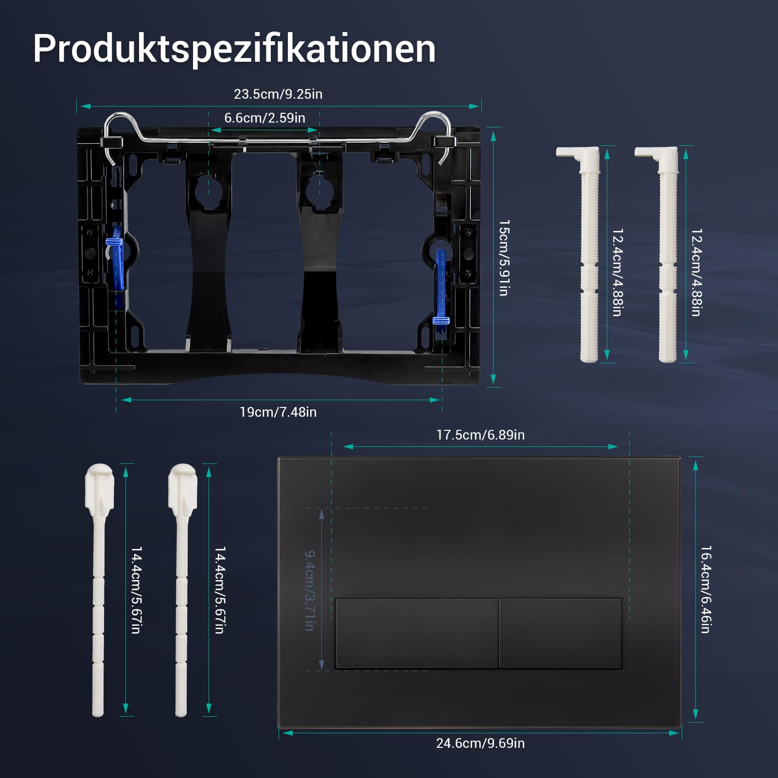 Empyreal Drückerplatte WC Spülkasten Ersatzteile Kompatibel mit Geberit Sigma01,20,30 UP300 & 320 115770115 Betätigungsplatte 2-Mengen-Spülung (Schwarz Matt)