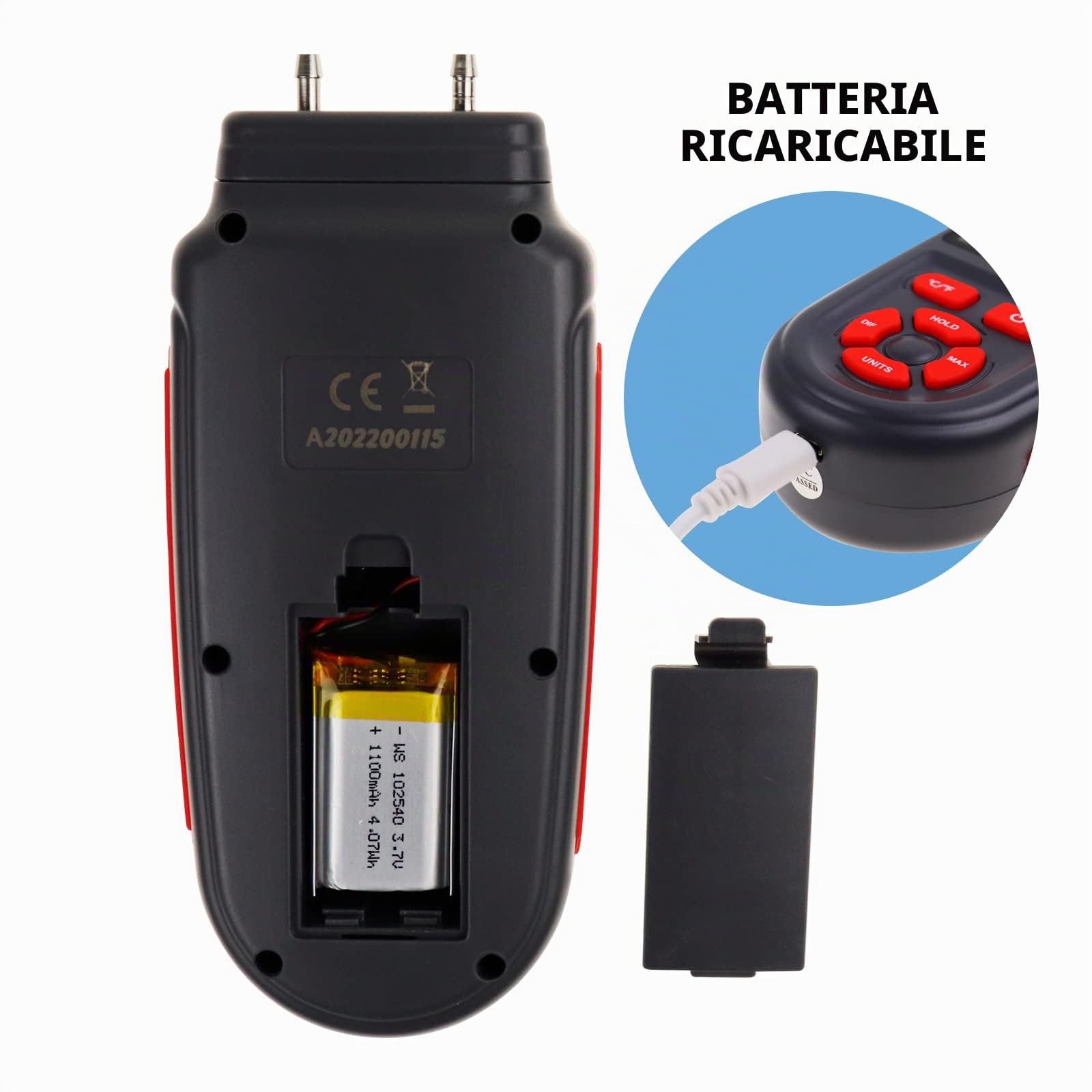 Manometro Multiplo Della Pressione Dell’Aria Hvac ± 2.000 Psi Con Registrazione Dei Dati E Retroilluminazione (12 unità)