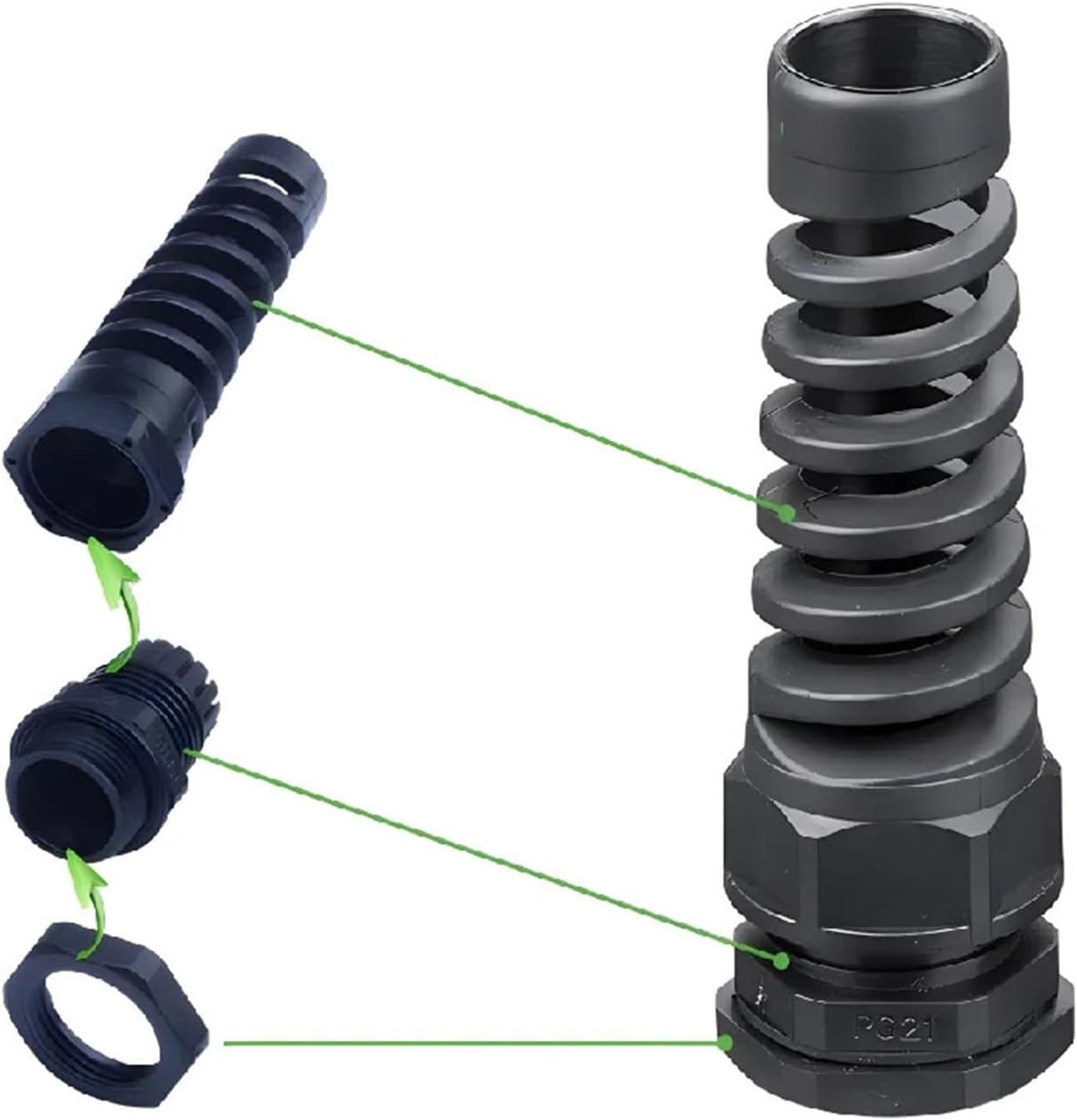 PG7 M12 Waterproof Cable Connectors Nylon Rubber Strain Relief Cord Boot Wire Thread Gland Wiring Conduit Plastic(M18 BK 5pcs)