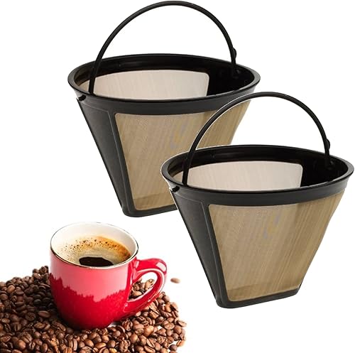 Filtro de café dorado de repuesto reutilizable permanente #4 cono filtro de café compatible con cafetera Cuisinart, paquete de 2