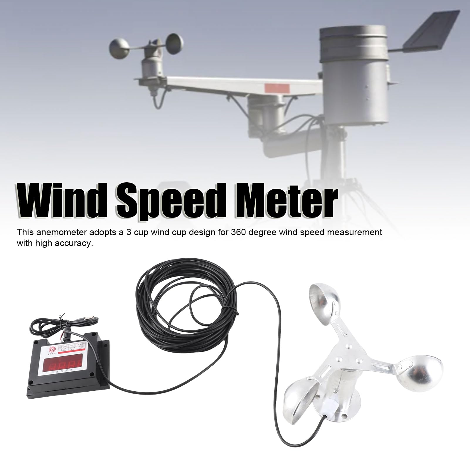 Qcwwy Wetterstationen und Zubehör, 3-Tassen-Windgeschwindigkeitsmesser, Zuverlässiger Windgeschwindigkeitsalarm für Kraftwerke und Wetterstationen, Turmdrehkran-Anemometer