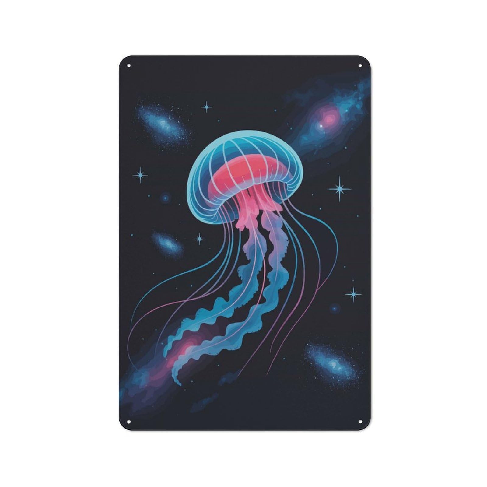 Junmoney Cosmic Jellyfish Illustration Retro Printed Metal Sign 30X20cm For Kitchen Or Home Bar, For Garage, Workshop And Man Cave Decoration