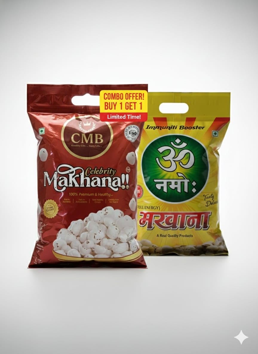 - Phool Makhana Fox Nuts | Combo Pack of CBM and Om Namo Makhana | Gluten Free, Low Fat Snack | Ideal for Fasting, Cooking, Roasting & Kheer | 250g - Pack 2 | CBM makhna and Om Namo
