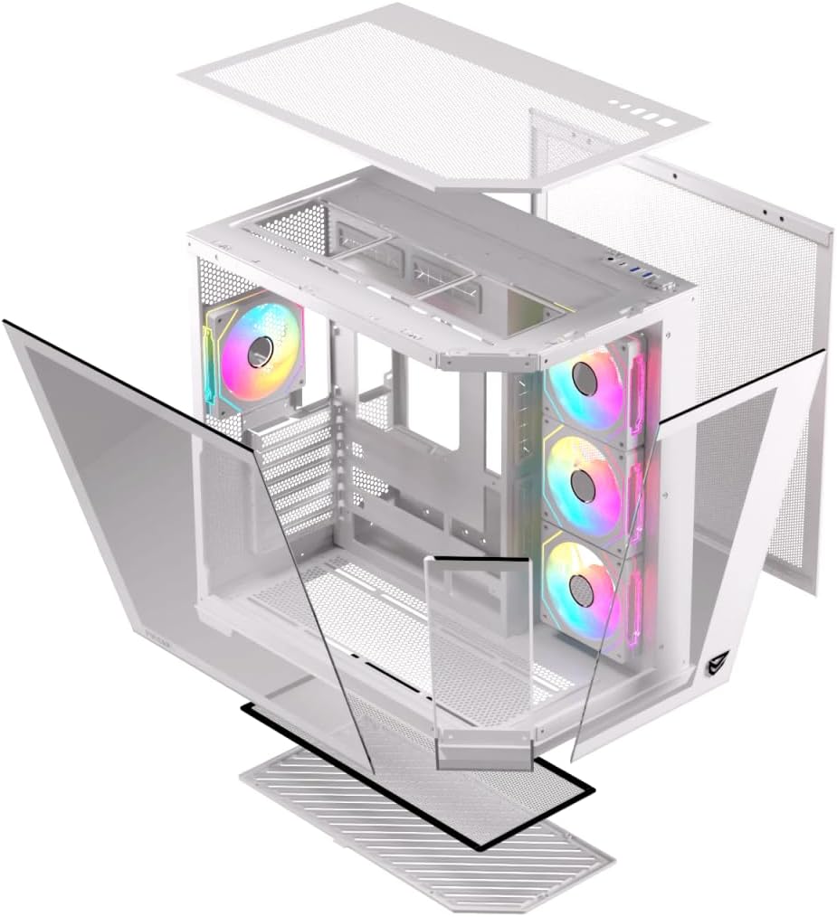 Nfortec Pulsar ATX Gaming Tower - Tempered Glass, Detachable Microperforated Mesh Without Screws, No Dust Filter, 4 Fans, USB-C, Liquid 360 mm, White