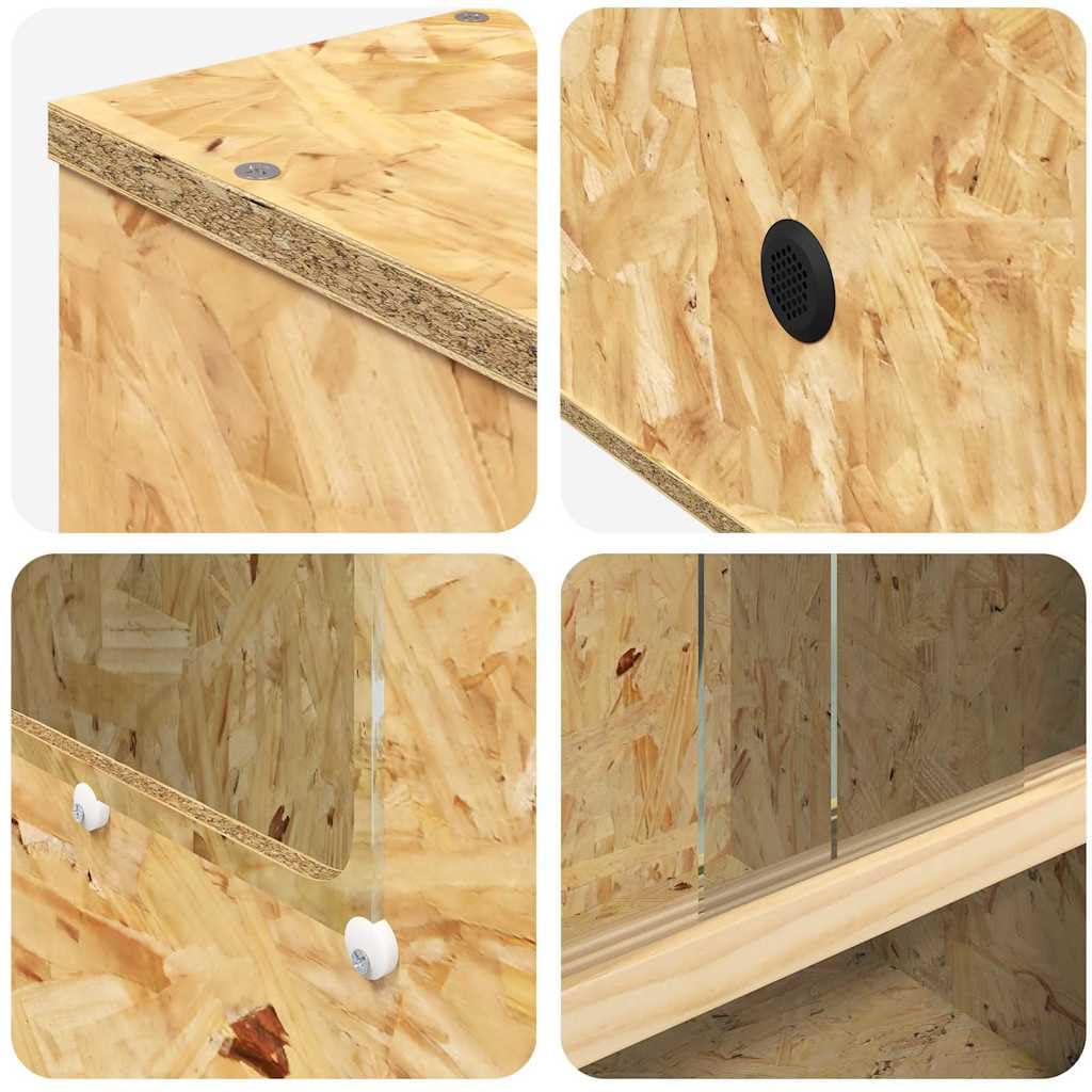 Terrarium OSB, 50 x 50 x 100 cm, brązowe, dla gadów i płazów, z płytami OSB i szkłem, wbudowanym termometrem, trwałe siedlisko dla gryzoni, łatwa konserwacja.