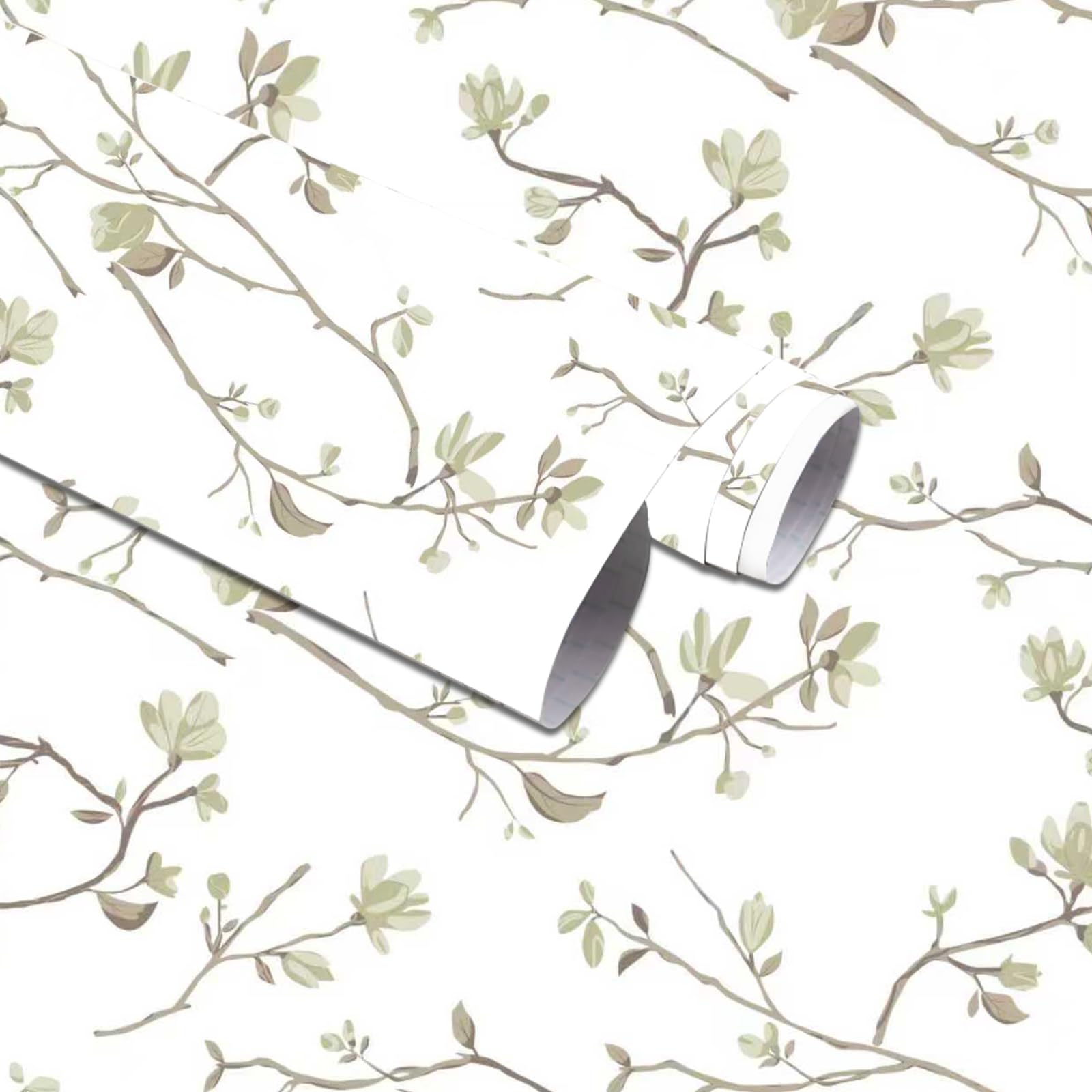 Modern Floral Peel and Stick Wallpaper Boho Green Leaf Branches Contact Paper for Cabinets Self-Adhesive Removable Wallpaper for Bedroom Farmhouse Contact Paper for Bathroom Waterproof 17.5" x 118"