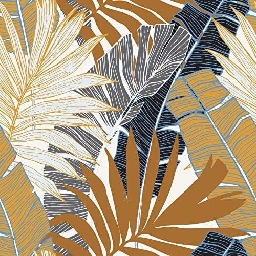 Wallercity Tropical Botanical Leaf Wallpaper Brown Plant Floral Wallpapers for Living Room Bedroom Peel and Stick Wallpaper 17.5" x78.7" Blue Gray Leaves Contact Paper Self Adhesive Vinyl Wallpaper
