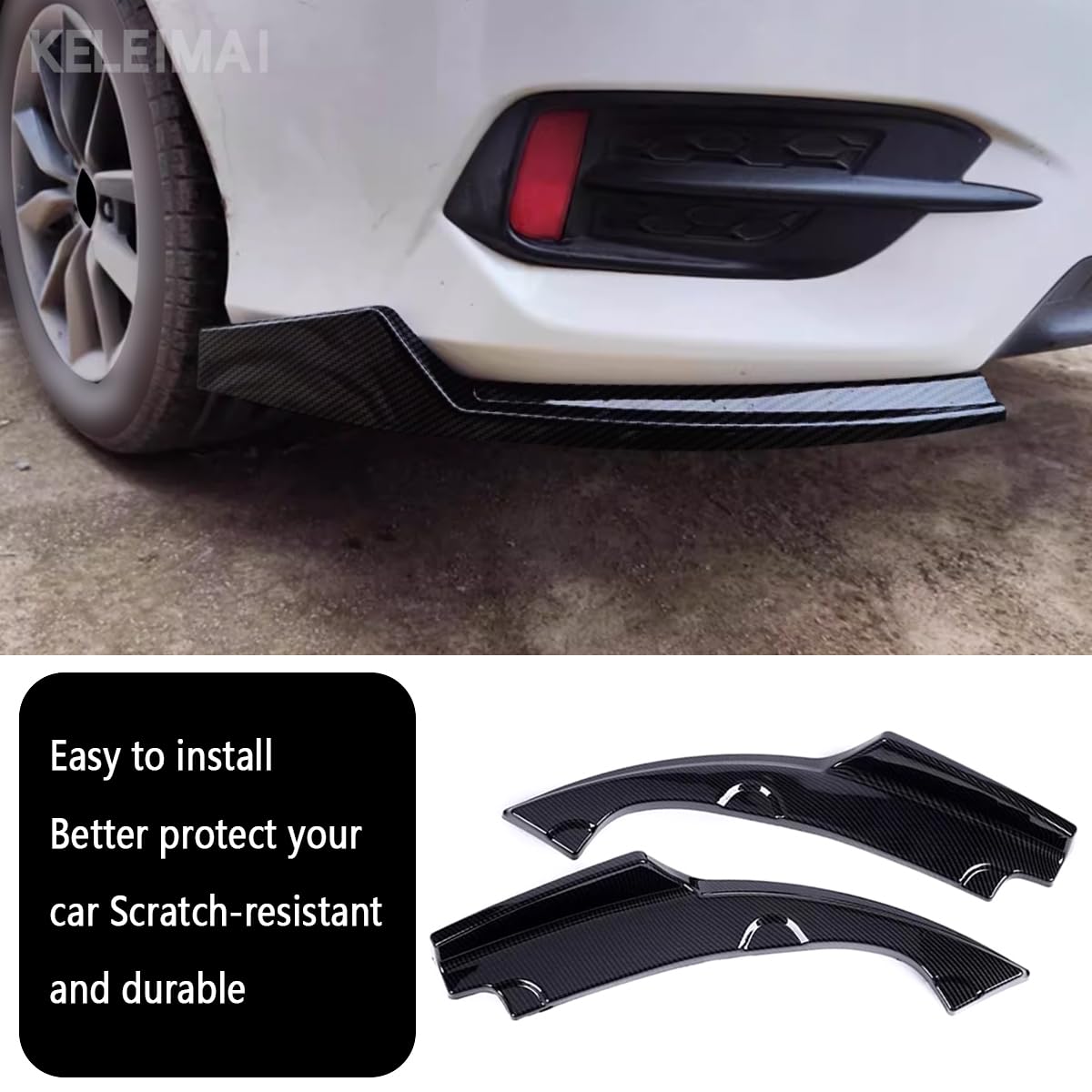 KELEIMAI Car Accessories Fit for Honda 10th Gen Civic 2016-2021 Rear Bumper Corner Protection Cover Trims (Carbon Fiber Style) 2PCS ABS