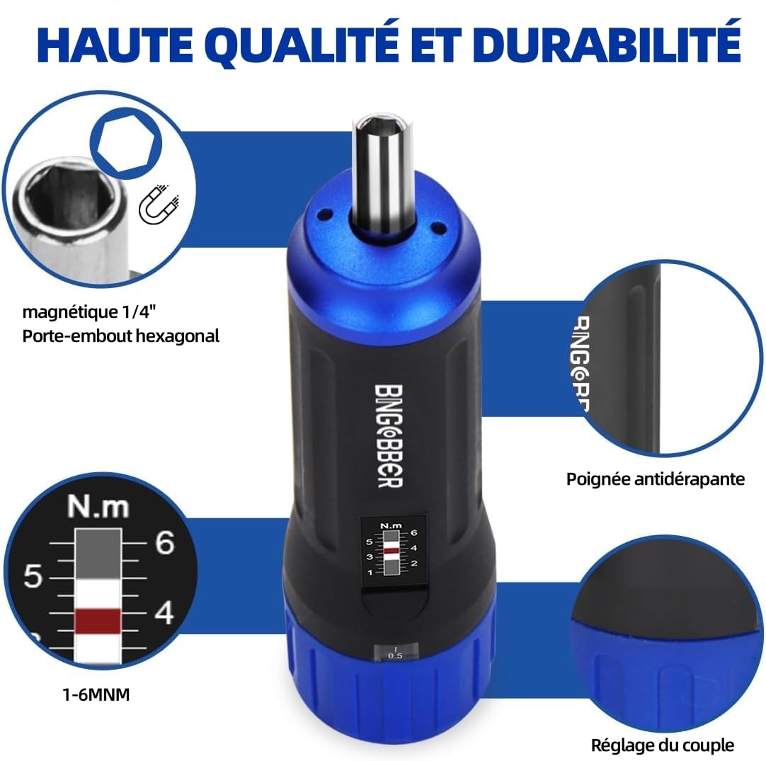 Clé tournevis dynamométrique 1-6 Nm | Jeu de clés dynamométriques pour la réparation de vélo avec porte-embouts