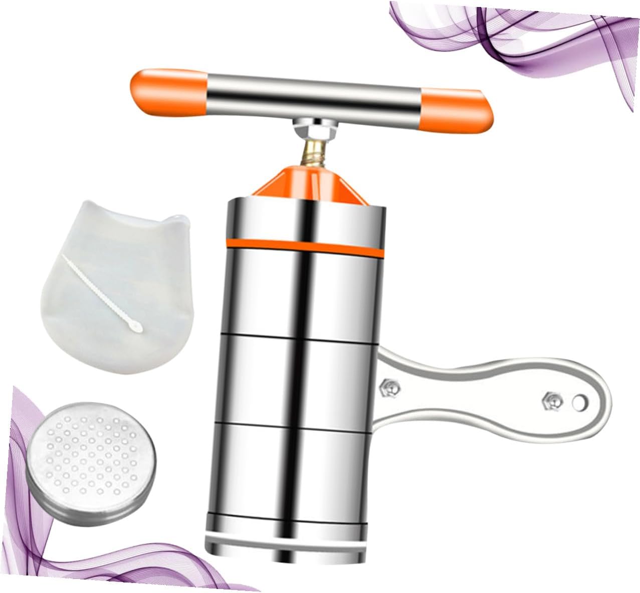 Manual Stainless Steel Noodle Press Machine with Kneading Dough Bag Household Kitchen Noodle Maker Tool in Orange Compact Hand-operated Pasta Maker