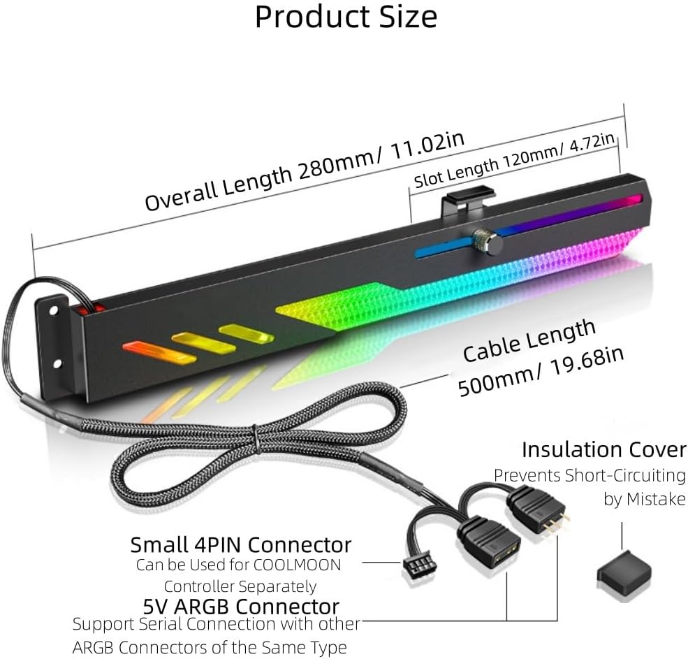 GPU Holder Brace Support Bracket, 5V RGB Video Card Holder with 3Pin ARGB Dual Interface and Small 4Pin Interface, Easy to Install GPU Bracket with 2 PCIE Slots for 99% Cases ( White)