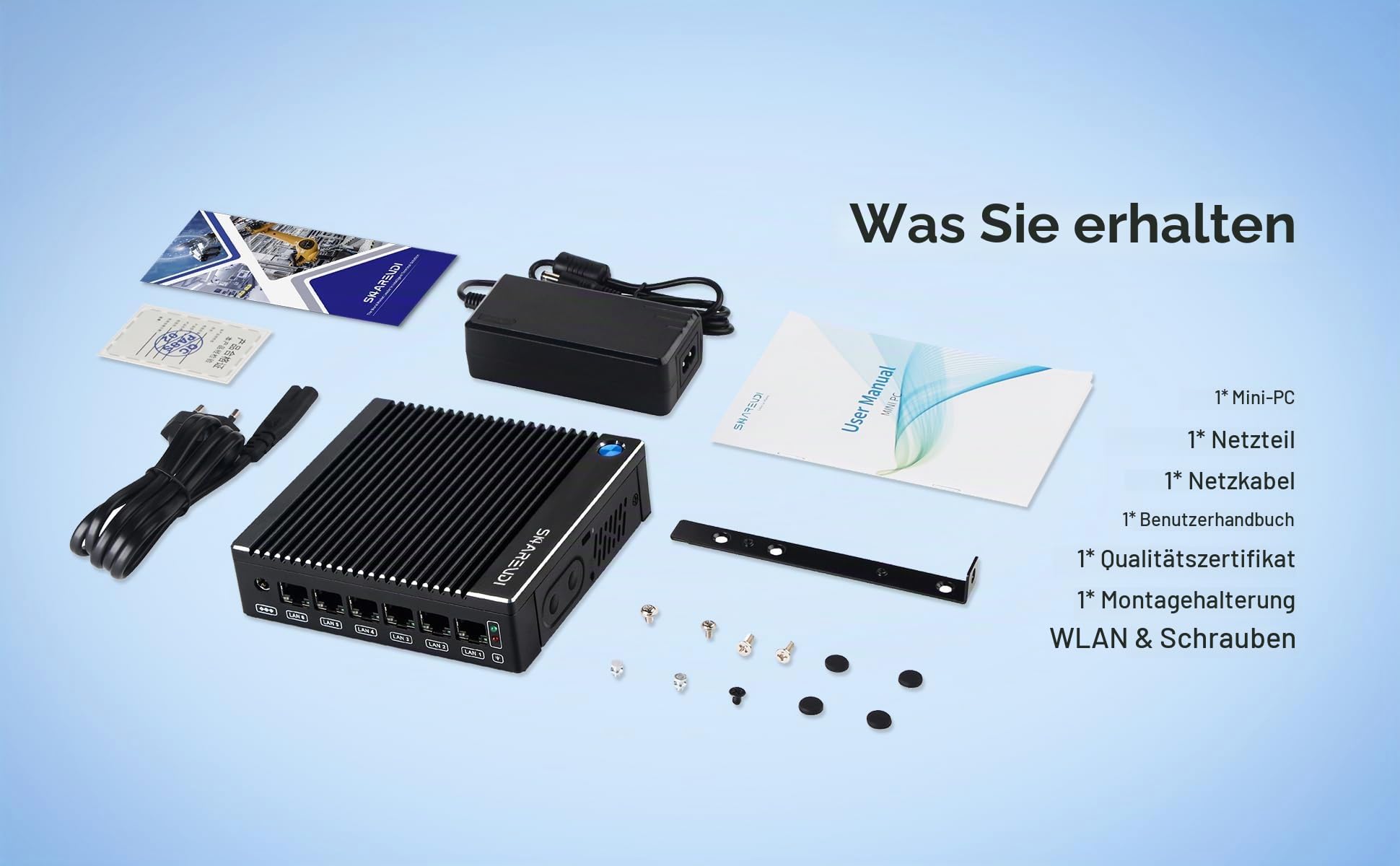 Fanless Micro Firewall Appliance, Firewall Mini PC Intel N3710 4C/4T, 6 x Intel 2.5 GbE i226-V LAN,AES-NI/4K/TYPE-C/SlM Card/TF/HD/Router Netgate 8GB DDR3 128GB mSATA SSD (8 G 128G Type-C)