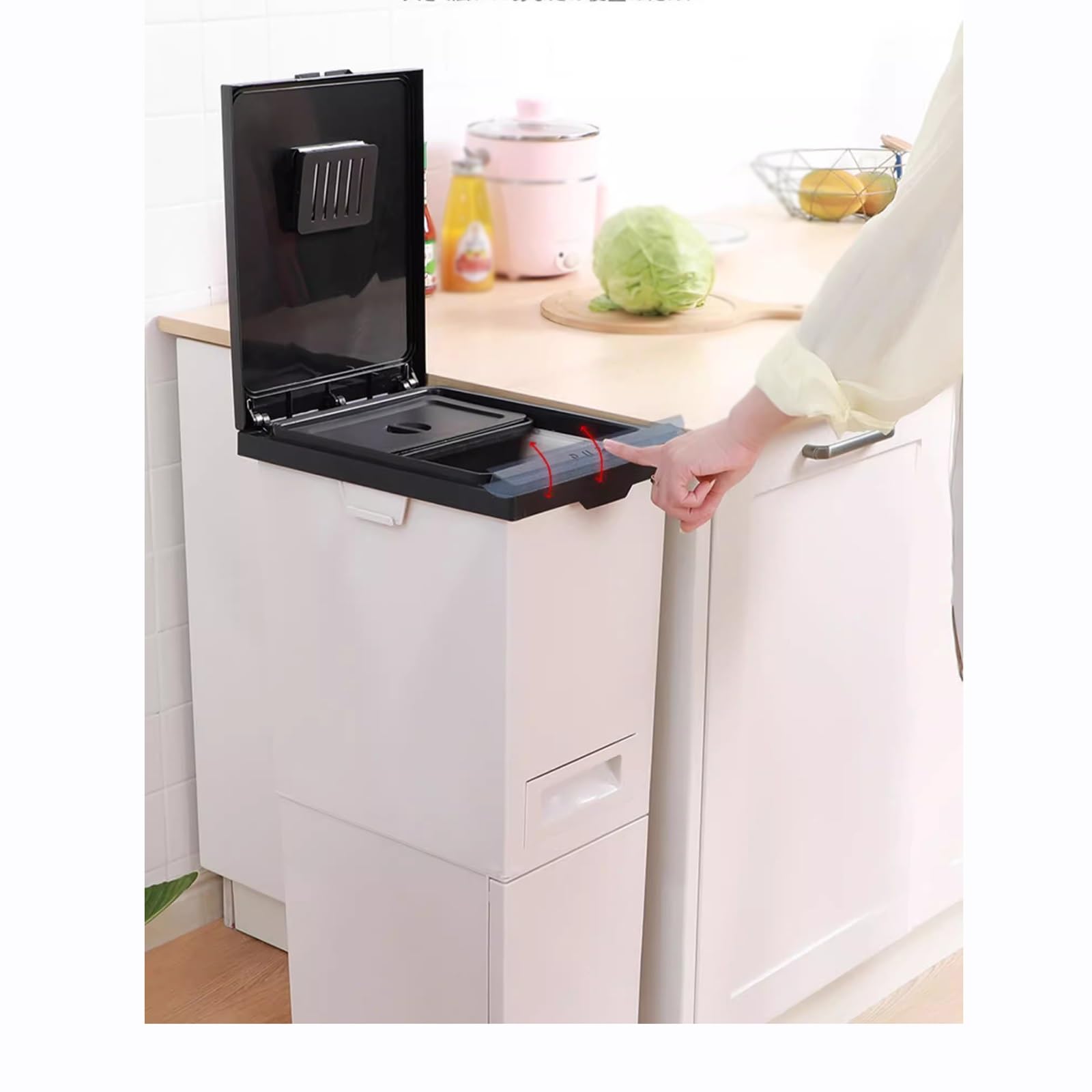 bidoni per la cucina Pattumiera da cucina for raccolta differenziata con coperchio a doppio strato, grande capacità, separazione for liquidi e asciutti, pedale con ruote, 42 litri bidoni per la polver
