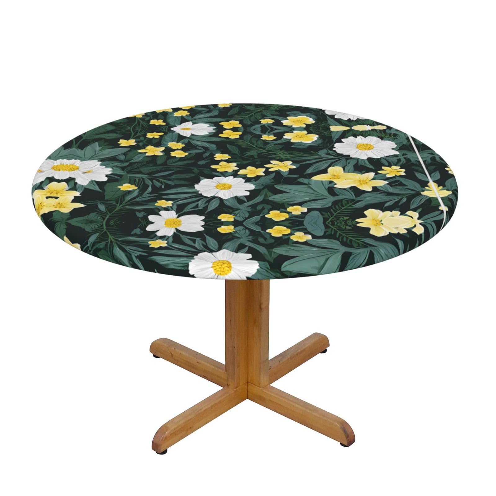 ESNAIUVCD Hawaiian print Waterproof Round Tablecloth,Outdoor Table Cloth with Elastic Edged, Elastic Tablecloth Wipeable, Garden Table Cloth Suitable for sizes 90cm-140cm