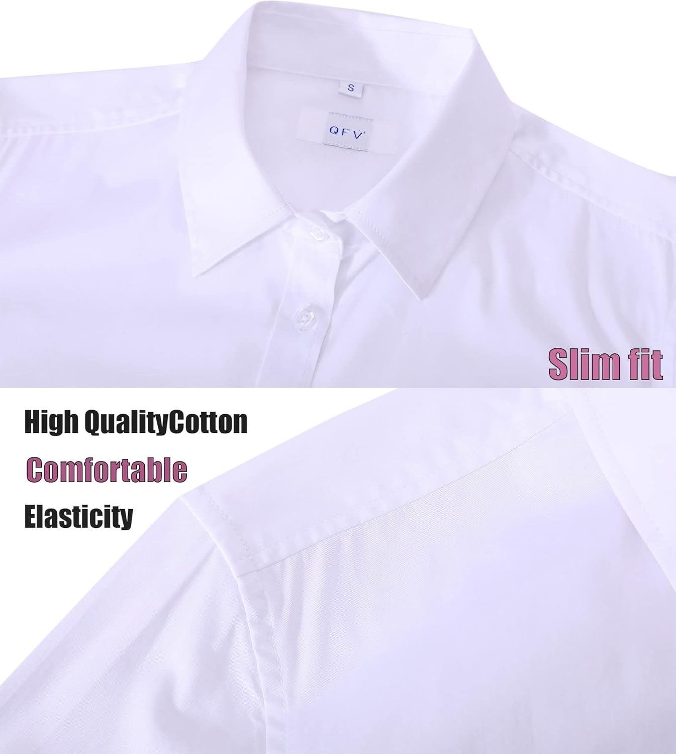 Womens Button Up Shirts Slim-Fit Long Sleeve Stretch Cotton Basic Work Shirt - Image 3