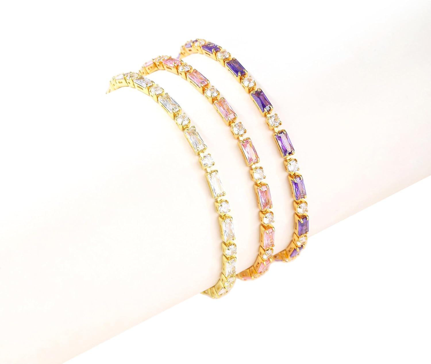 18K Gold-Plated Purple/White Two-tone Cubic Zirconia Tennis Bracelet | Exquisite Gold Tennis Women's Bracelet - Image 4